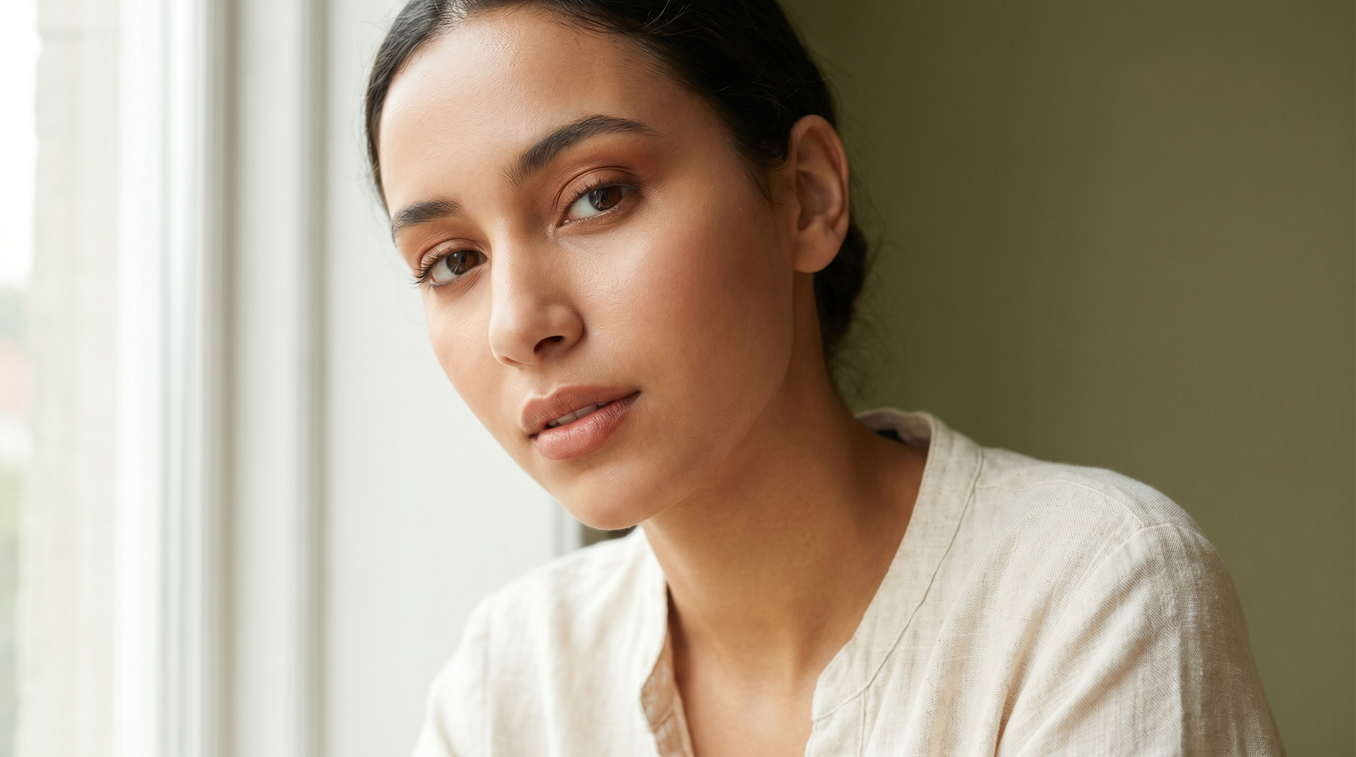 Femme marocaine peau claire saine sans acné — routine acné adulte naturelle Jodhur