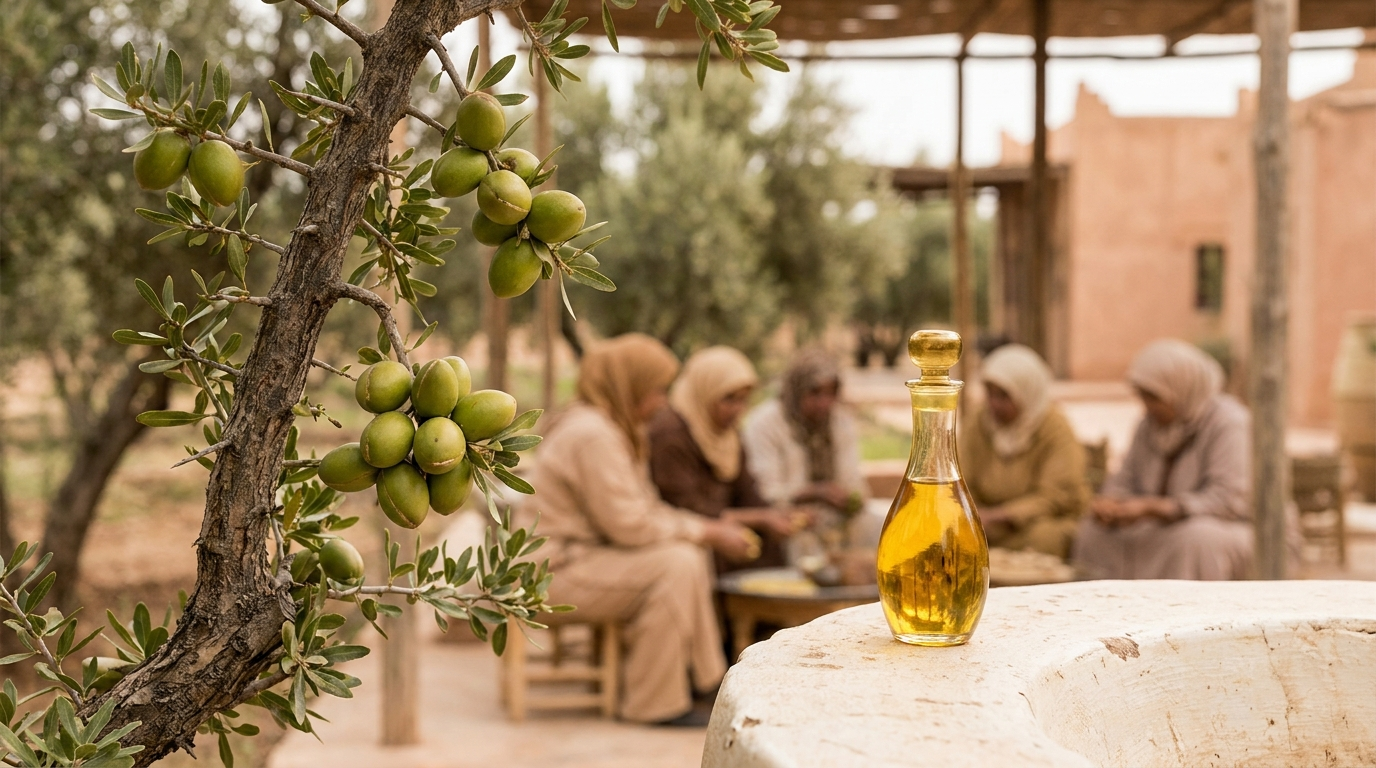Arganier fruits Maroc huile argan or liquide Jodhur cooperative femmes