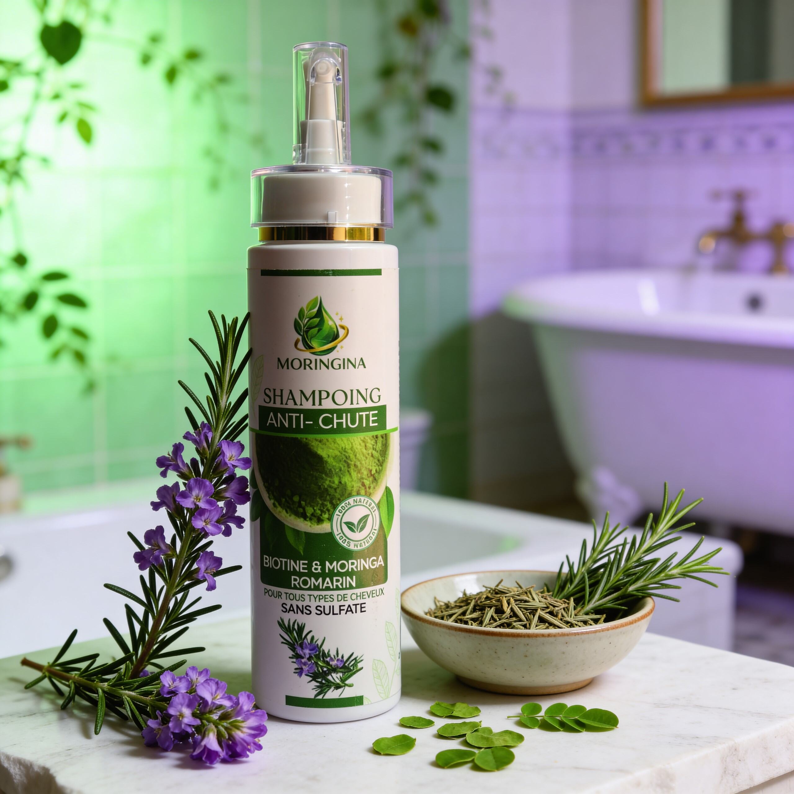 Shampoing anti-chute Biotine & Moringa Romarin JODHUR, pour tous types de cheveux - JODHUR