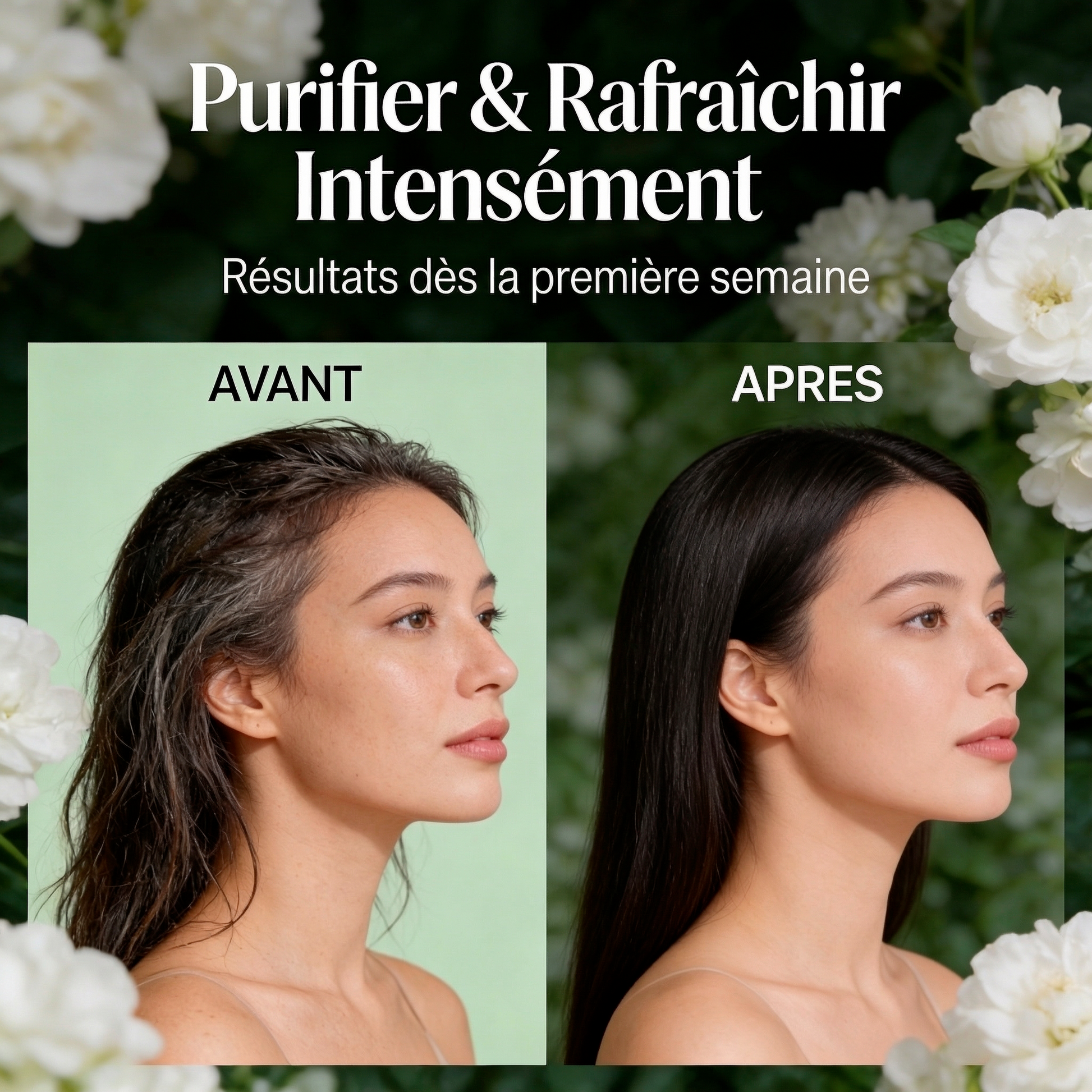 Before and after skin improvement photos showcasing Huile Essentielle Eucalyptus Globulus BIO | Purifie & rééquilibre la peau effects.