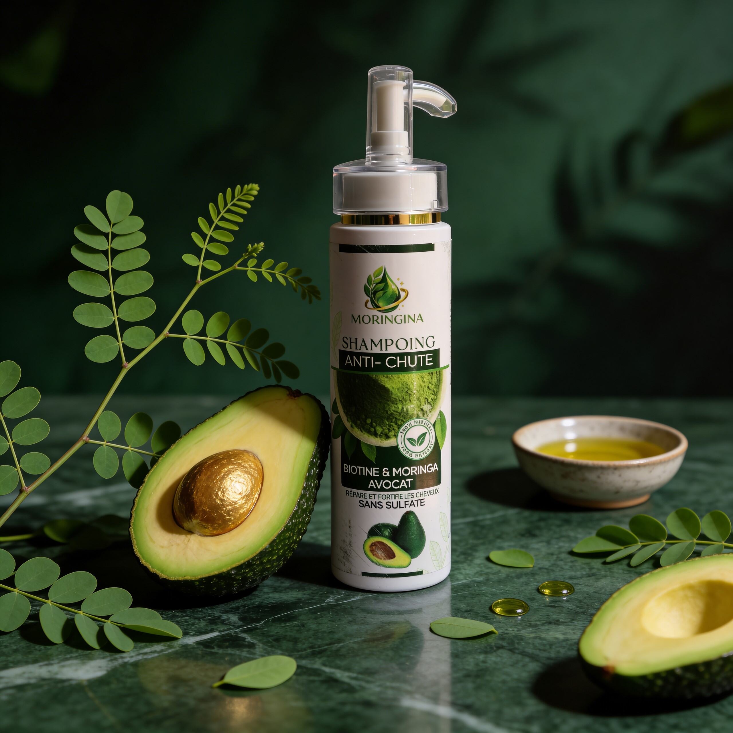 Shampoing anti-chute Biotine & Moringa Romarin, pour tous types de cheveux- JODHUR