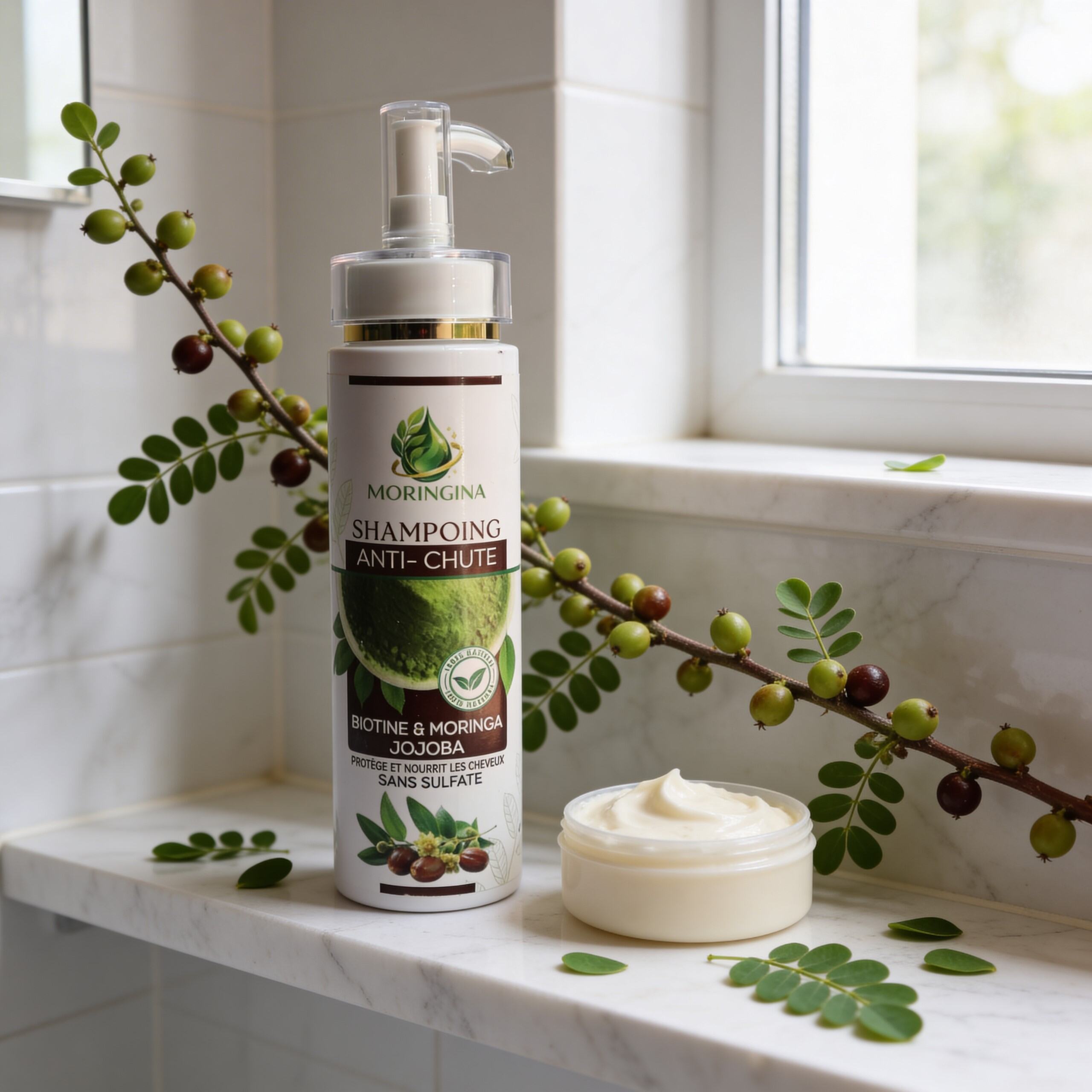 Shampoing anti-chute Biotine & Moringa au jojoba, cheveux nourris et protégés- JODHUR