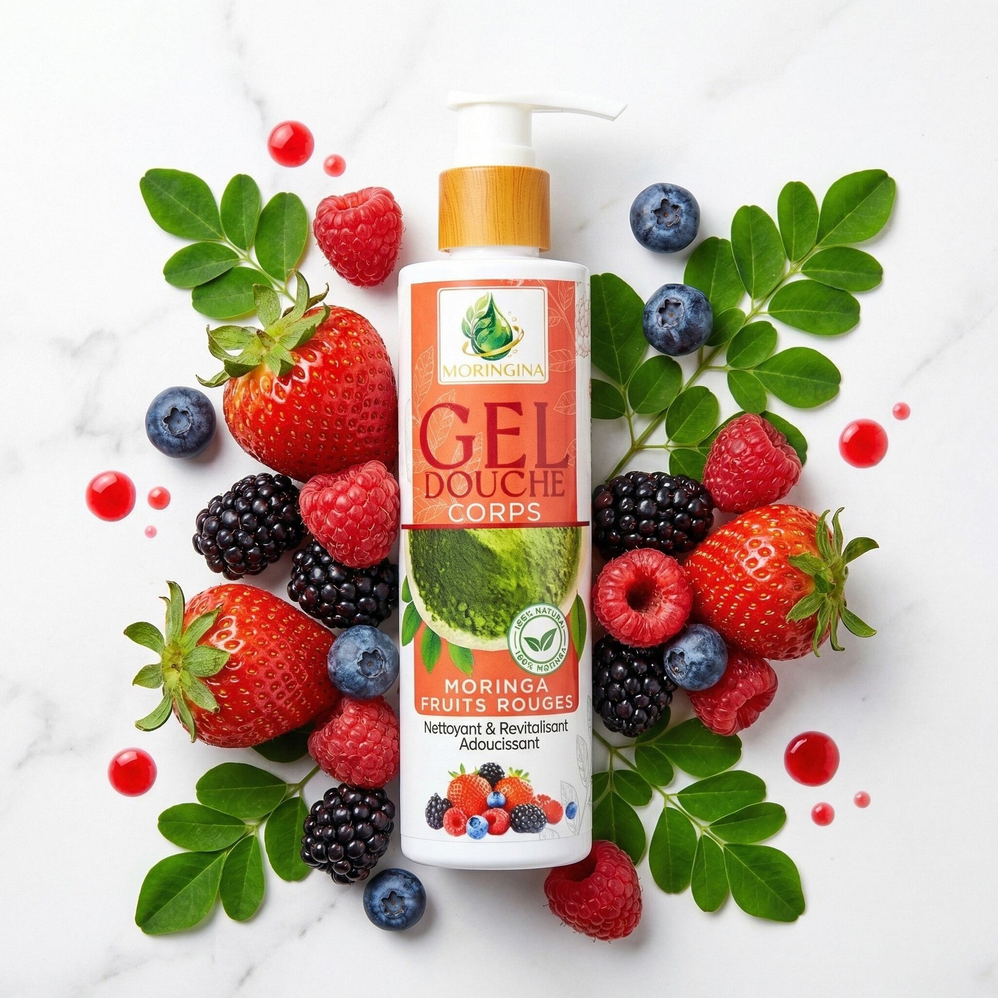Gel Douche Corps Moringa Fruits Rouges, Peau douce & revitalisée après chaque douche - JODHUR