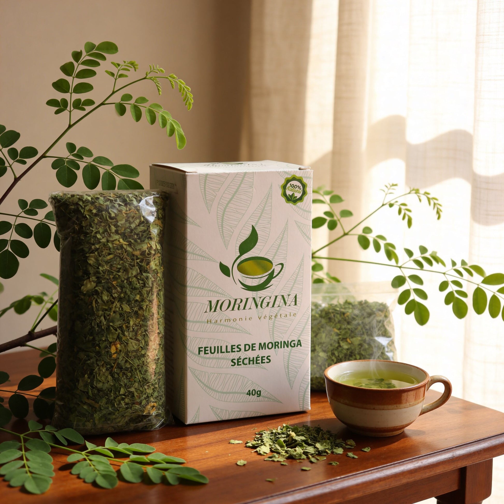 Feuilles de moringa séchées 40g JODHUR, infusion naturelle dédiée beauté & bien-être