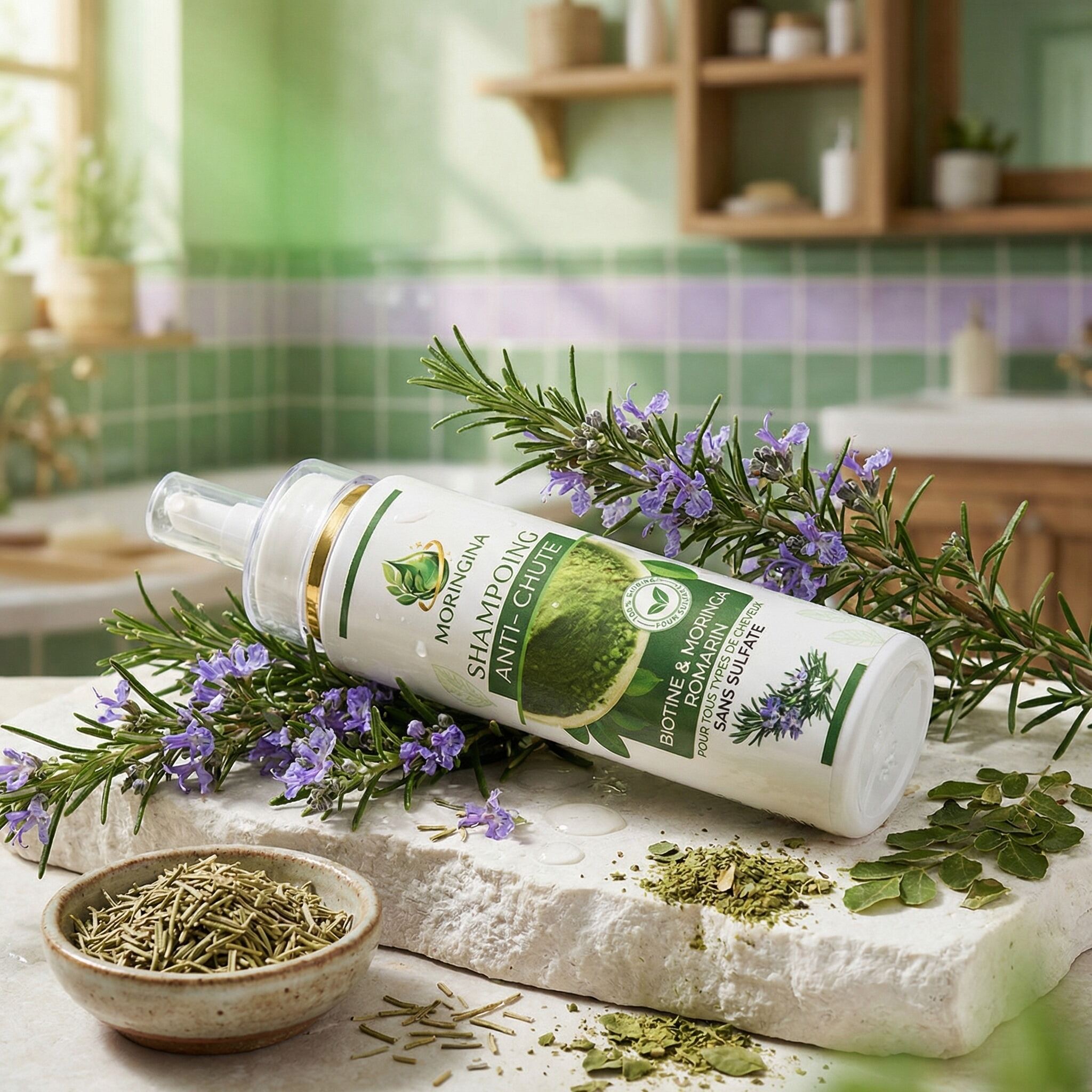 Shampoing anti-chute Biotine & Moringa Romarin JODHUR, pour tous types de cheveux  - JODHUR