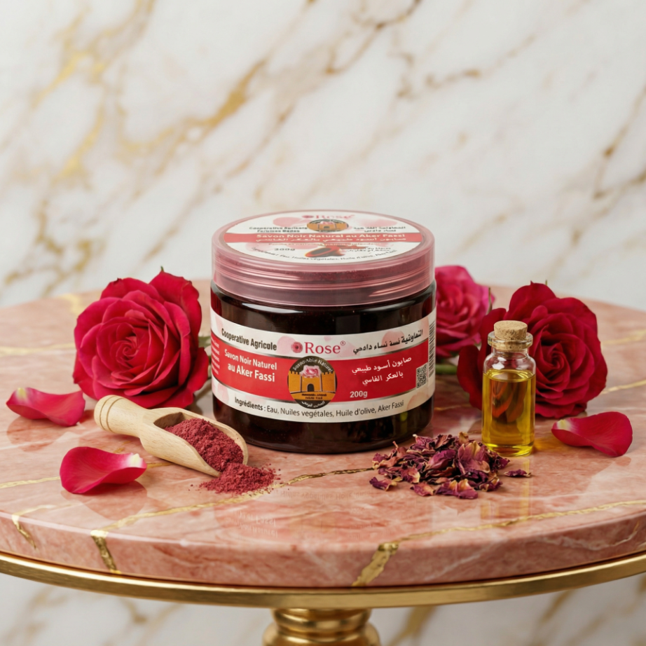 JODHUR Savon Noir Beldi au Aker Fassi – Éclat & Bonne Mine avec huile d’argan bio pour une peau purifiée et nourrie.