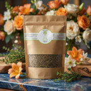 Bouquet de thym séché bio sauvage Jodhur sur fond clair — infusion santé et purifiante Maroc