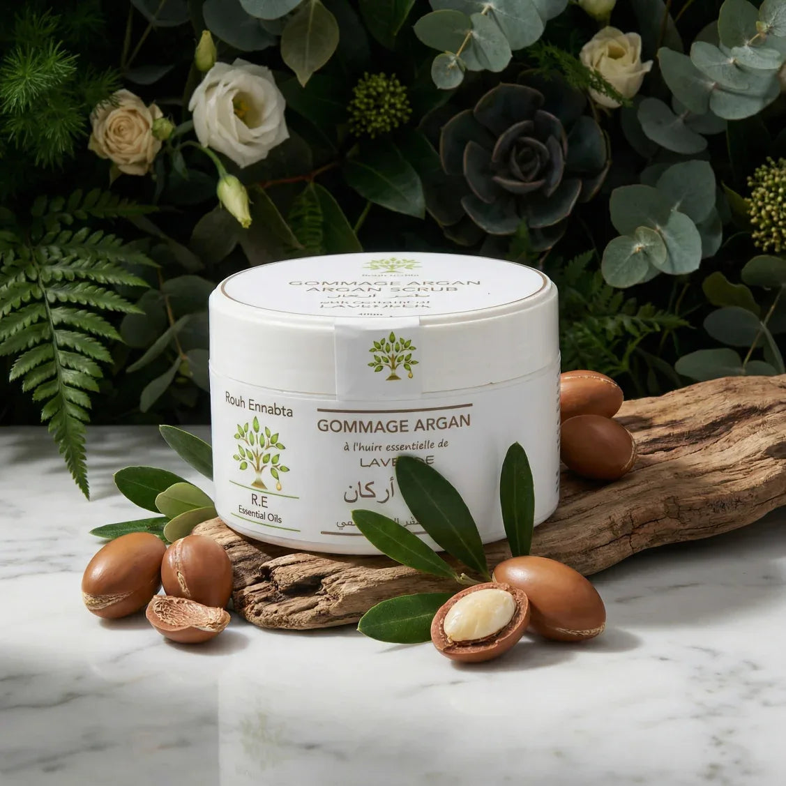 Pot de gommage corps argan et huile de lavande Jodhur — exfolie peau douce et apaisée Maroc