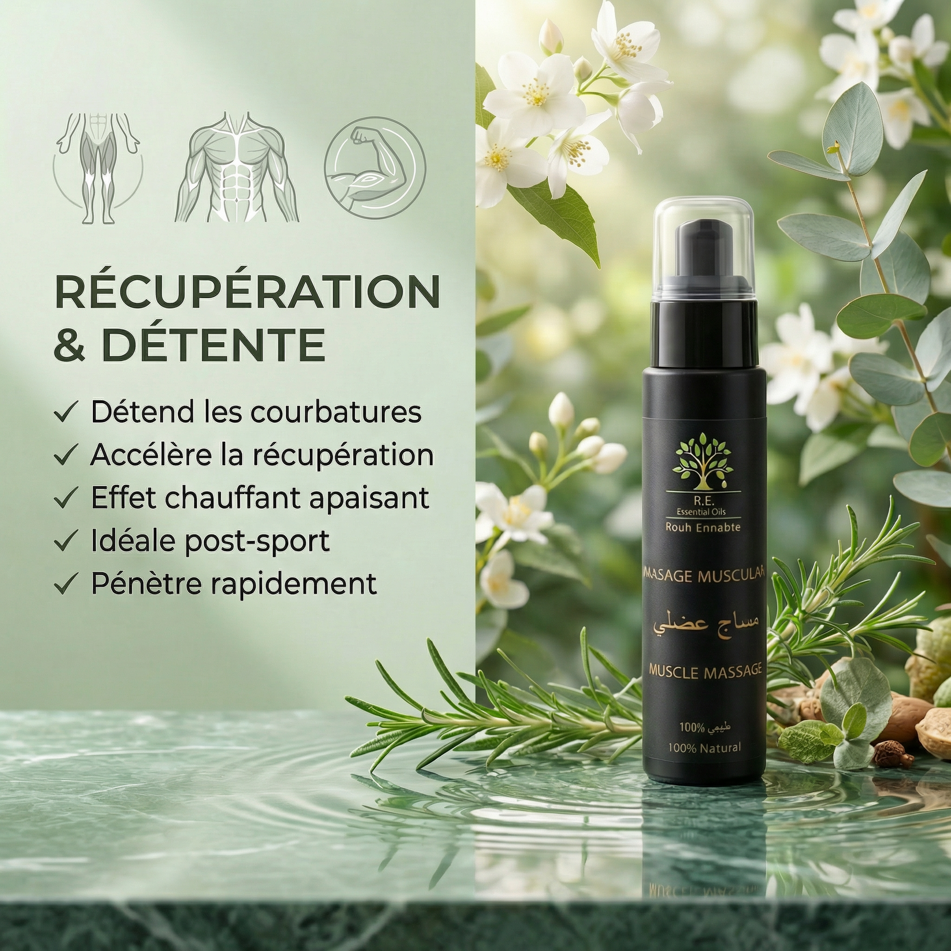 Huile Massage Musculaire BIO – Récupération & Détente- JODHUR