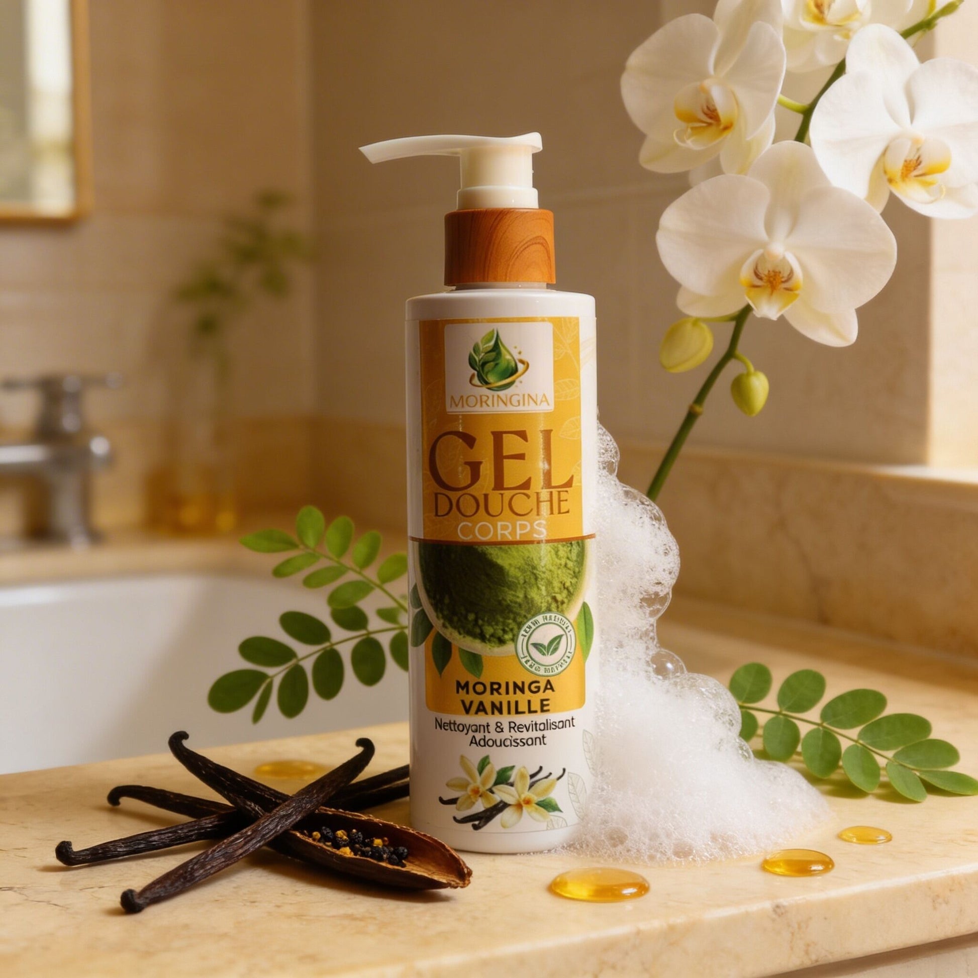 Gel Douche Corps Moringa Vanille, Peau adoucie & parfum enveloppant- JODHUR