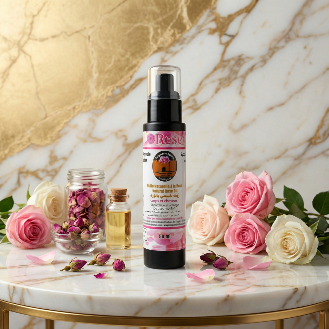 Huile à la Rose – Réparatrice Anti-Âge Corps & Cheveux - JODHUR