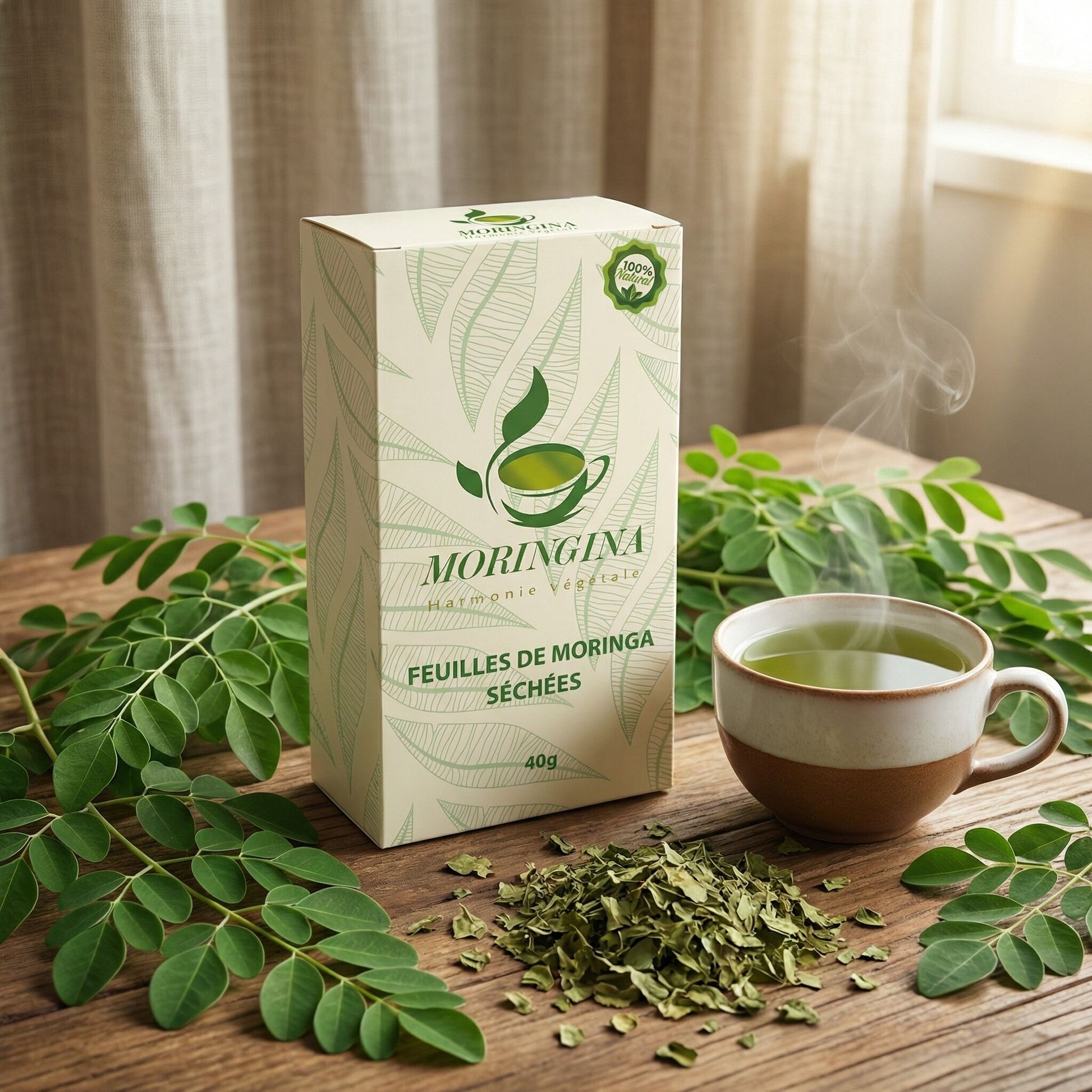 Feuilles de moringa séchées 40g JODHUR, infusion naturelle riche en plus de 90 nutriments