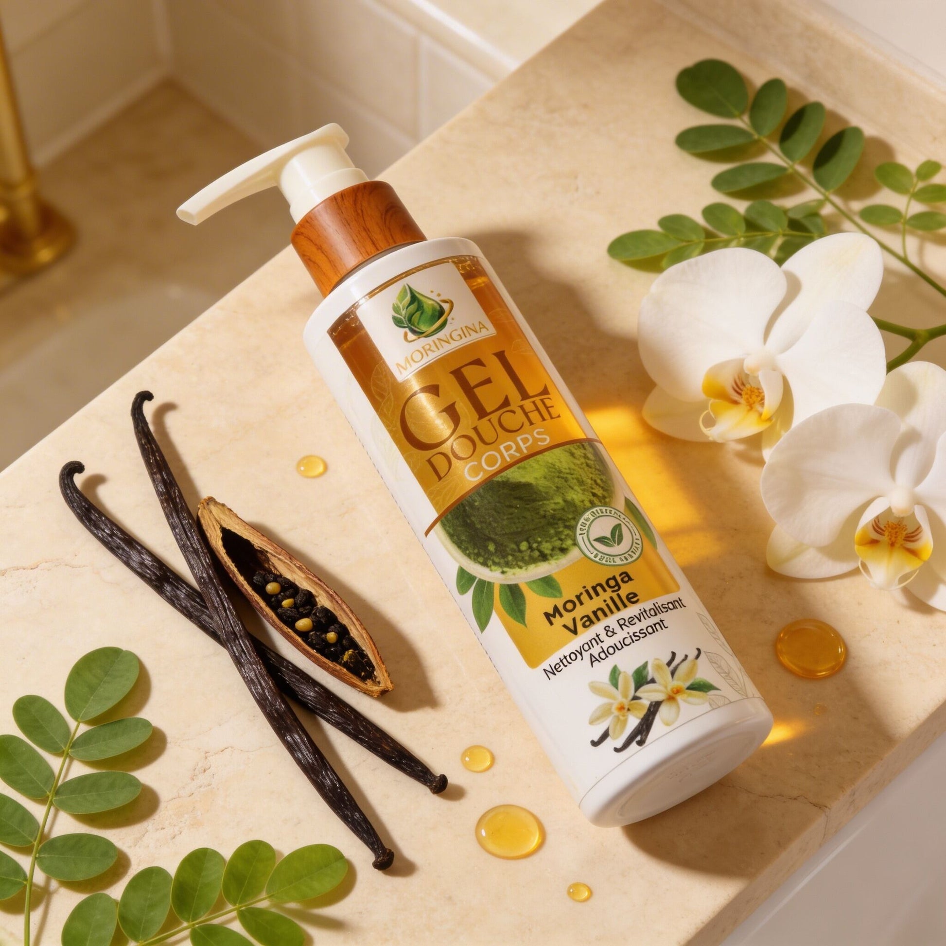 Gel Douche Corps Moringa Vanille, Peau adoucie & parfum enveloppant - JODHUR