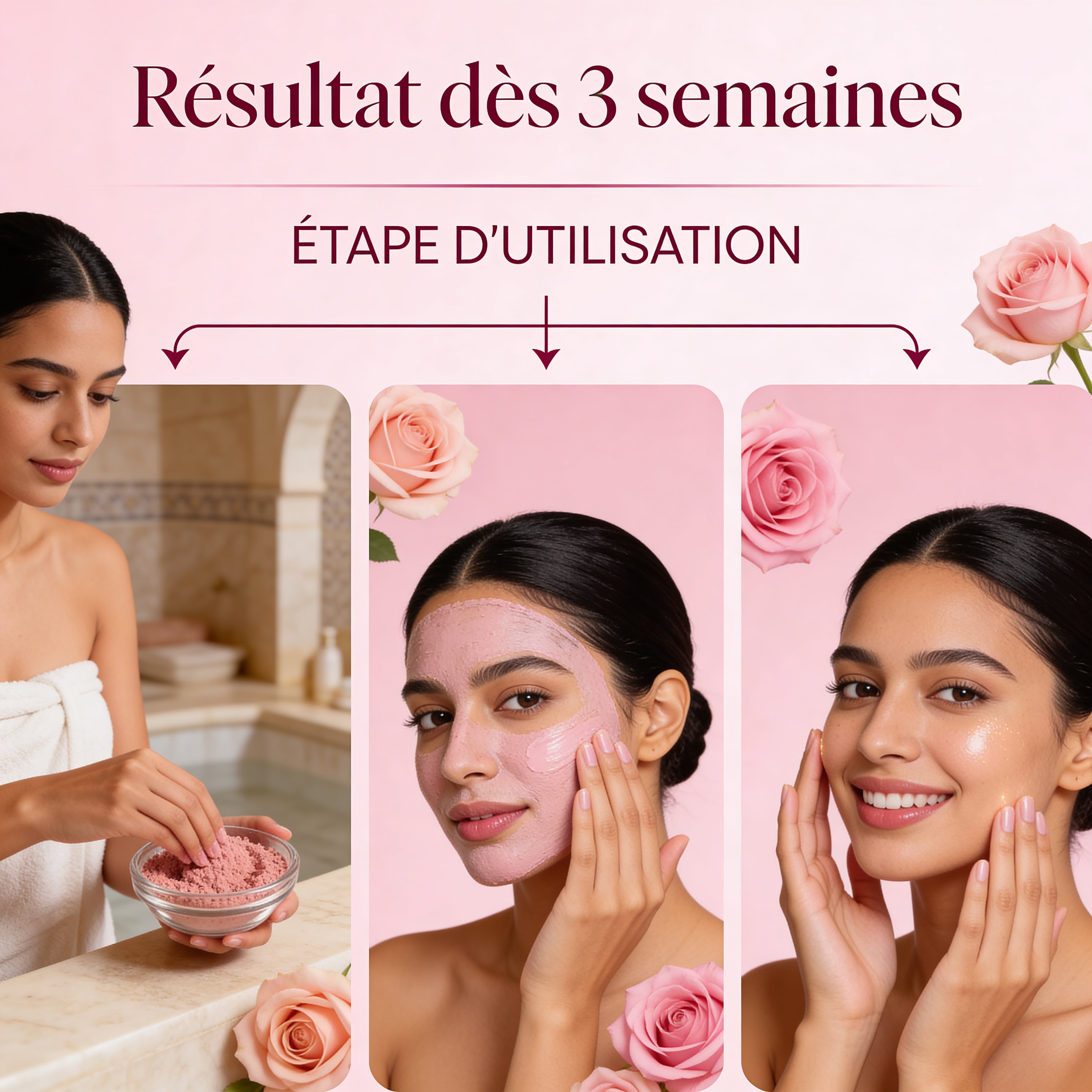 JODHUR Poudre de Rose – Masque Purifiant & Éclat à l’huile d’argan et moringa pour une peau purifiée et éclatante.