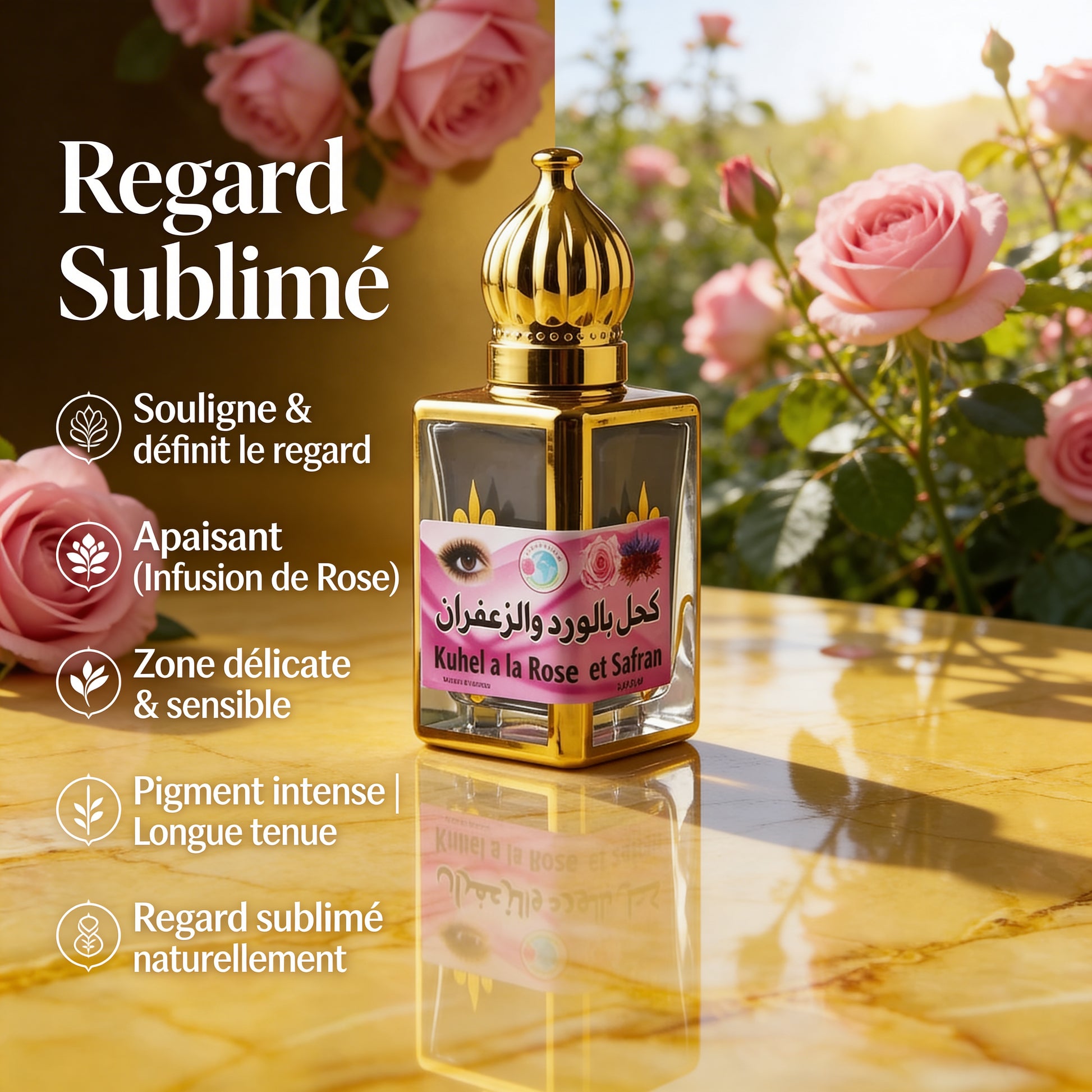 JODHUR Khôl Naturel à la Rose & Safran – Regard Sublimé avec infusion de rose, soin apaisant et pigment intense naturel.