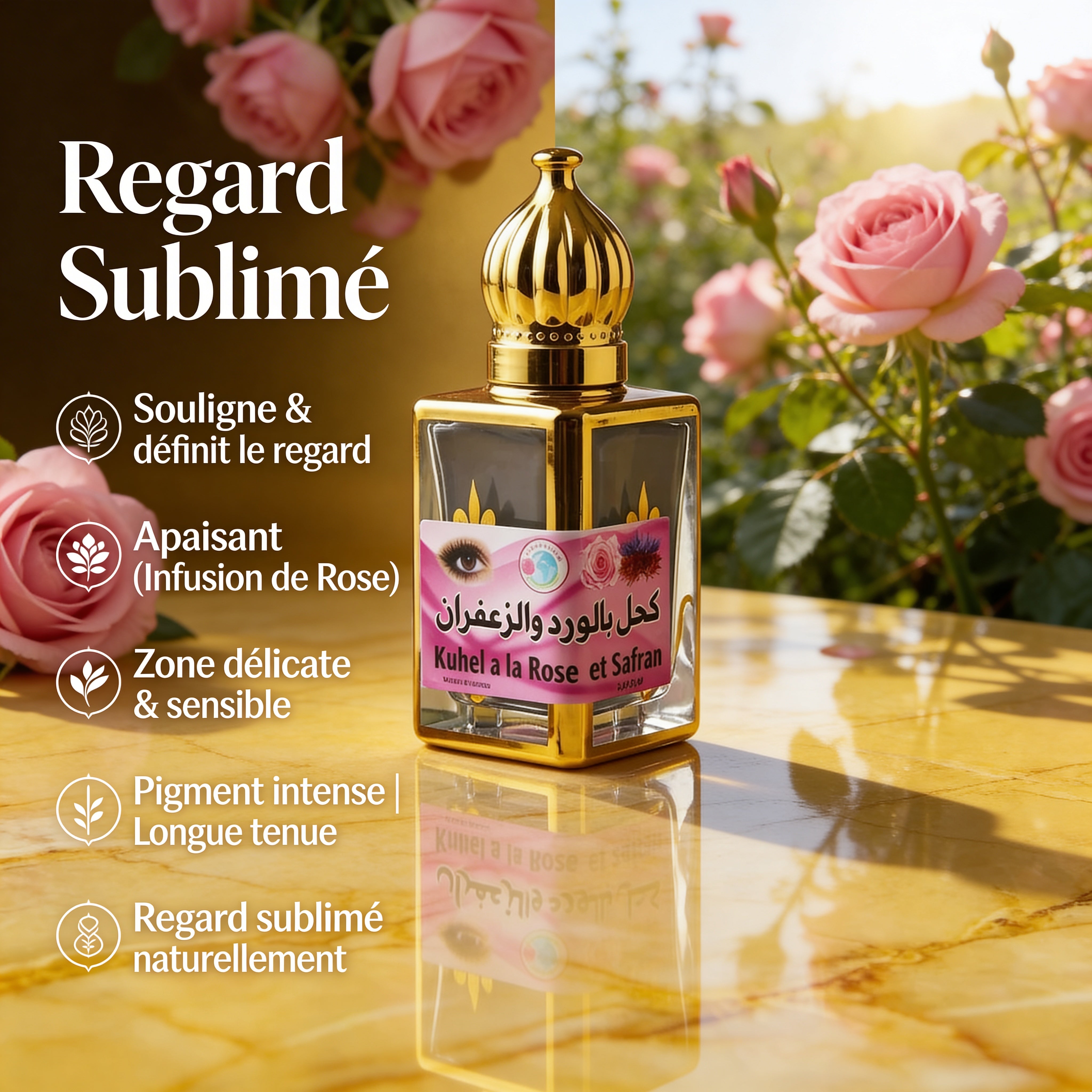 JODHUR Khôl Naturel à la Rose & Safran – Regard Sublimé avec infusion de rose, soin apaisant et pigment intense naturel.