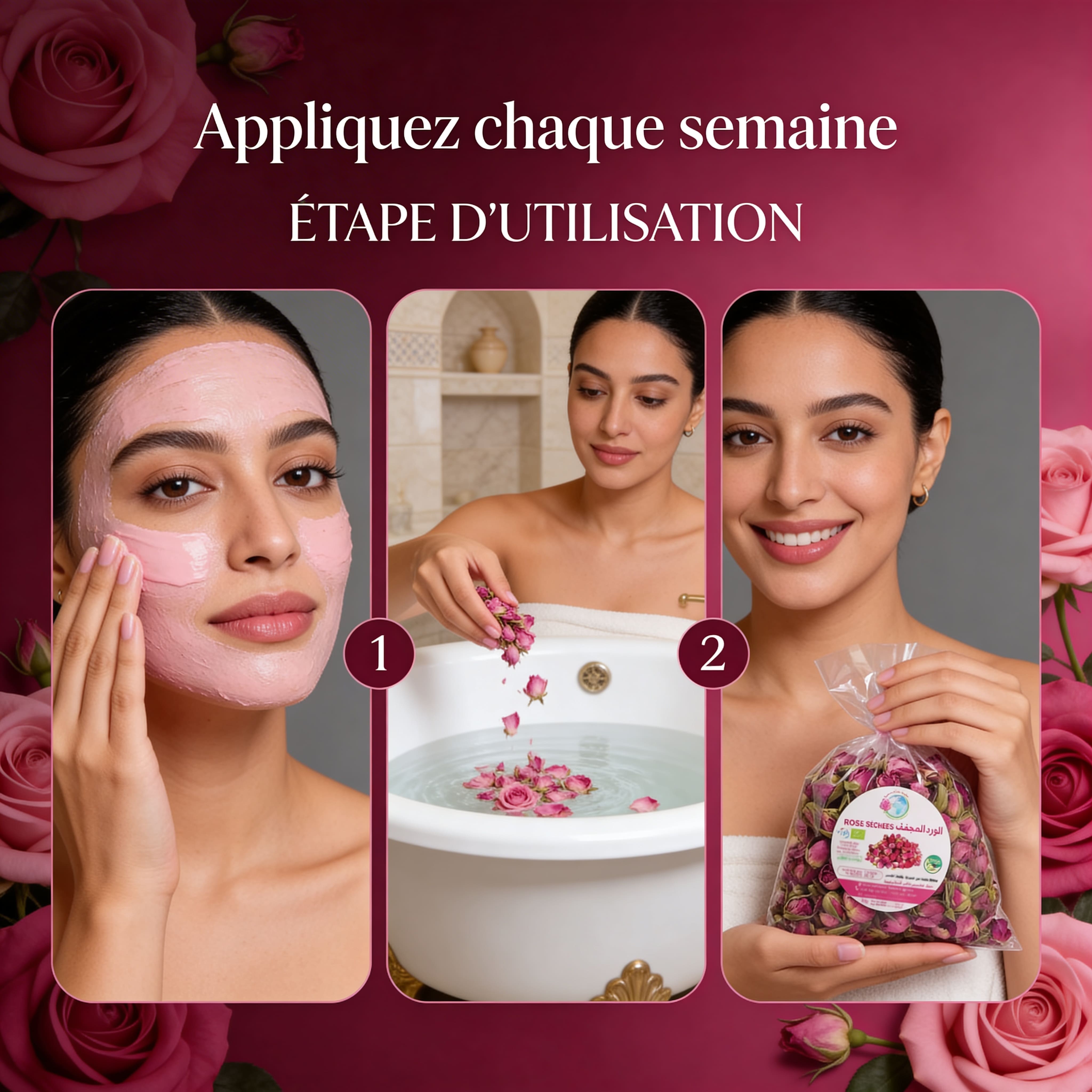 JODHUR Roses Séchées BIO – Ingrédient Beauté Précieux avec moringa et huile d’argan pour un soin hydratant et nourrissant.
