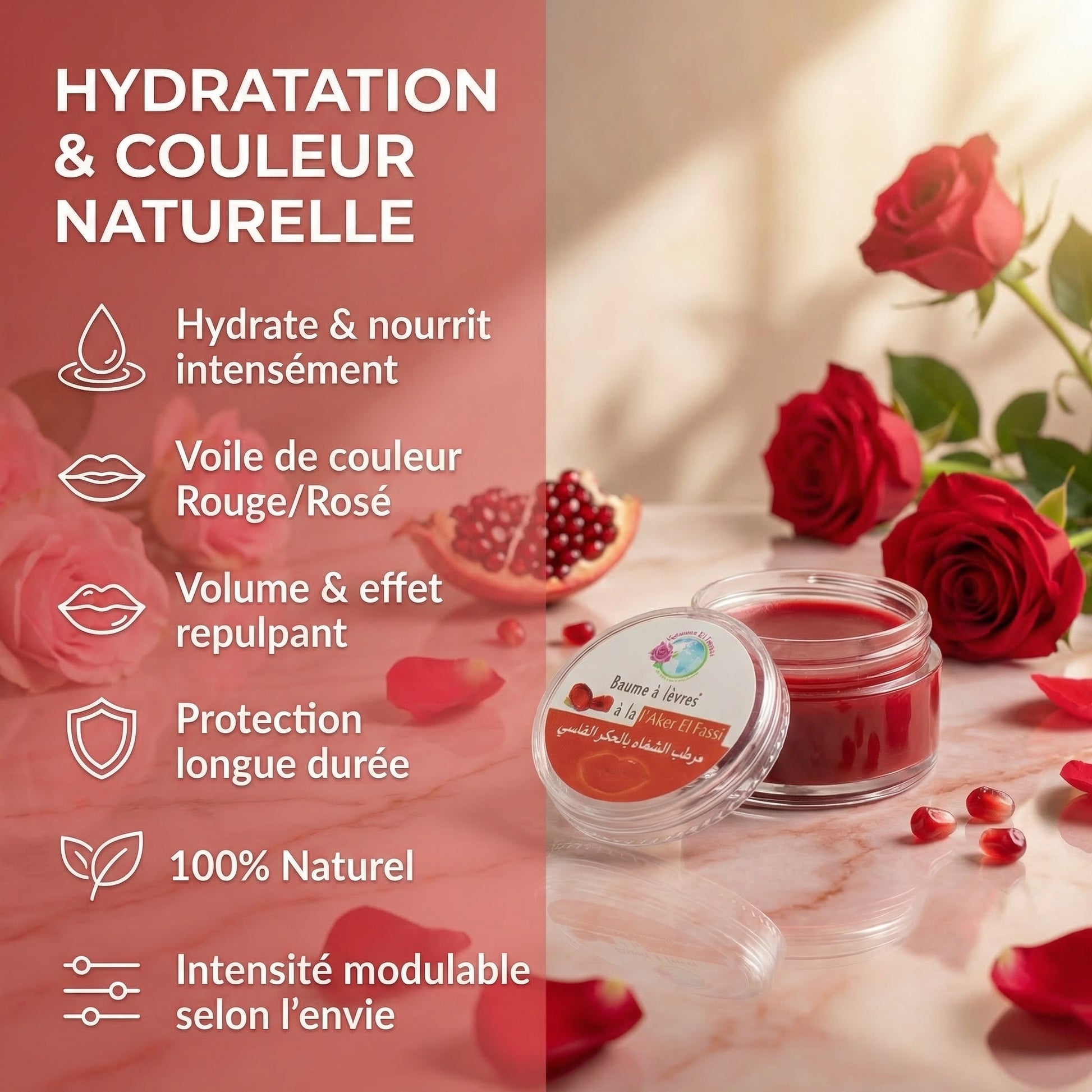 JODHUR Baume à Lèvres Teinté Aker Fassi hydratant au moringa et huile d’argan pour une couleur naturelle et soin nourrissant.