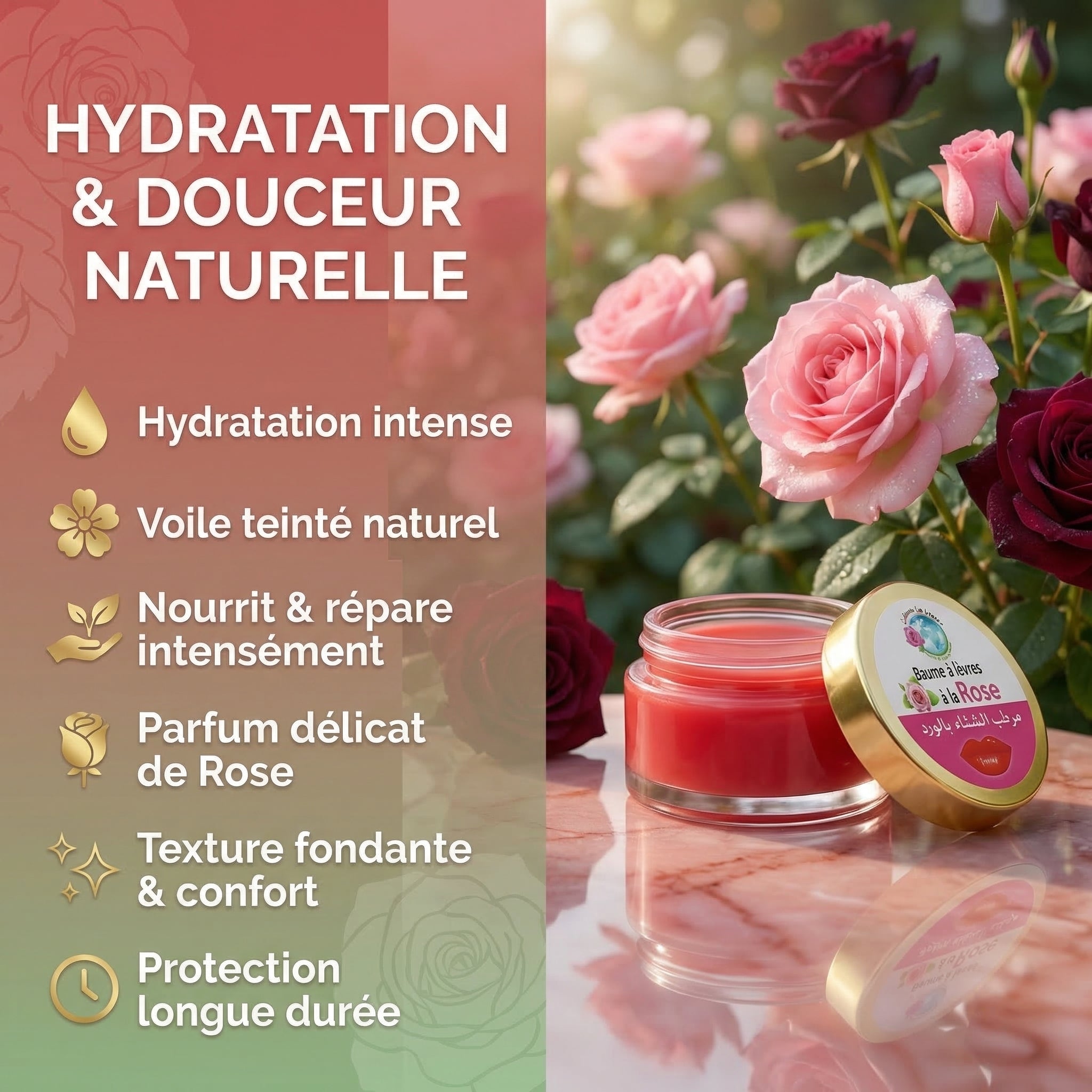 JODHUR Baume à Lèvres Rose – Hydratation & Douceur Naturelle avec huile d’argan bio pour nourrir et protéger intensément.