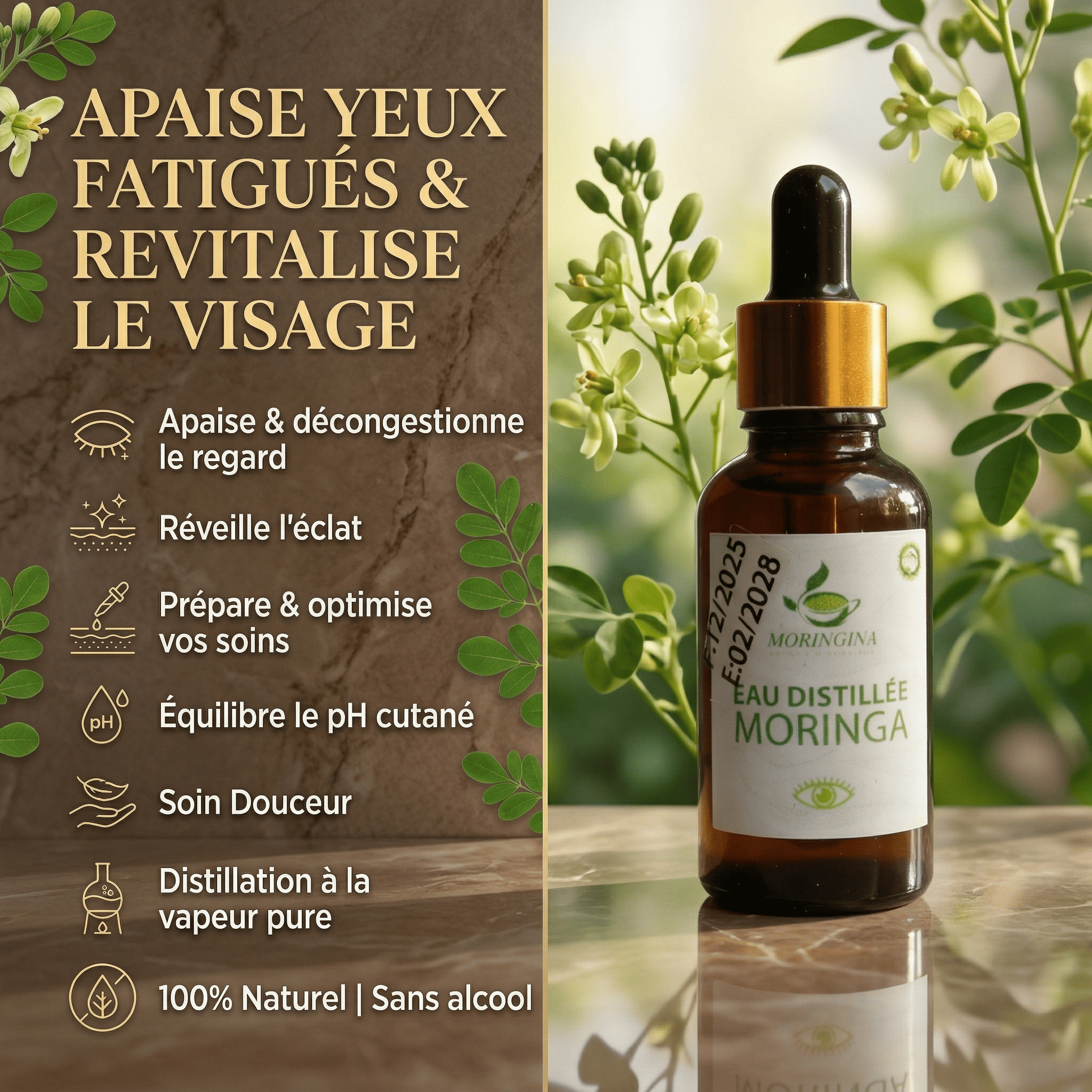 JODHUR Eau Distillée Moringa | Apaise yeux fatigués & revitalise le visage avec moringa naturel et soin douceur respectueux.