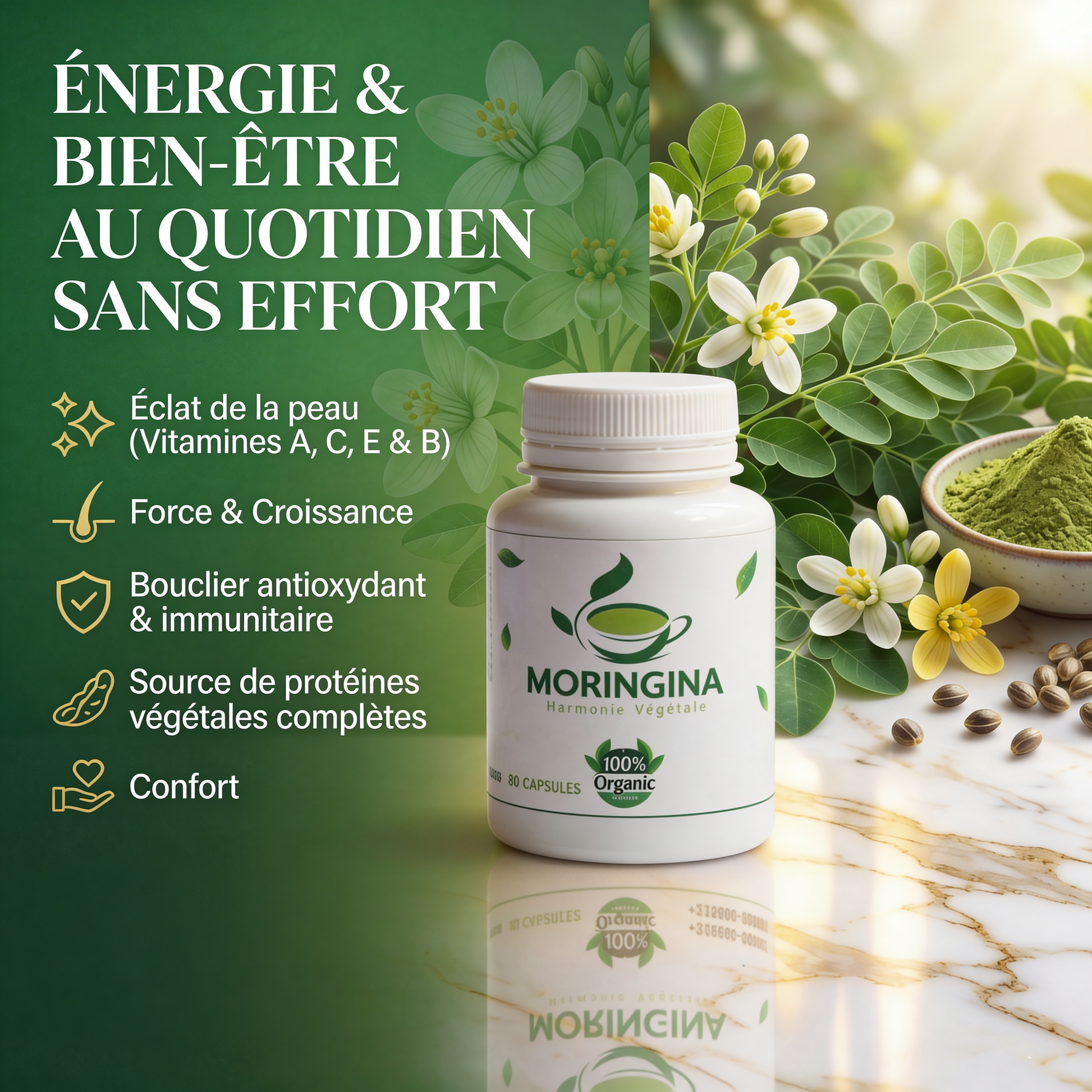 JODHUR Capsules Moringa Bio | Énergie & bien-être au quotidien sans effort, moringa riche en antioxydants pour peau éclatante.
