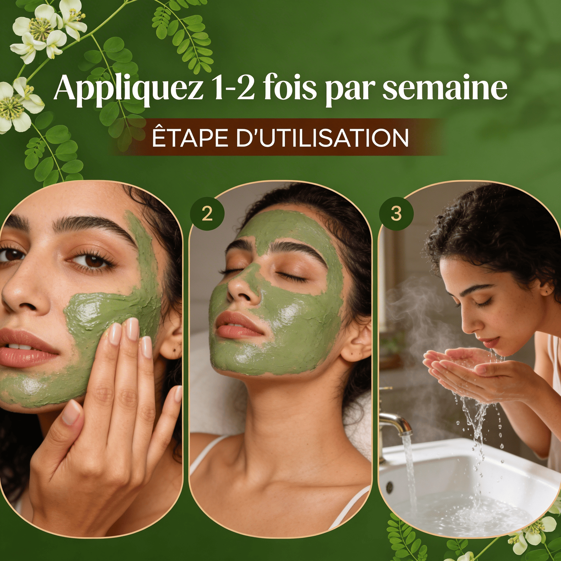 JODHUR Masque Visage Moringa & Réglisse unifie le teint et estompe les taches avec des actifs naturels et bienfaits purifiants.