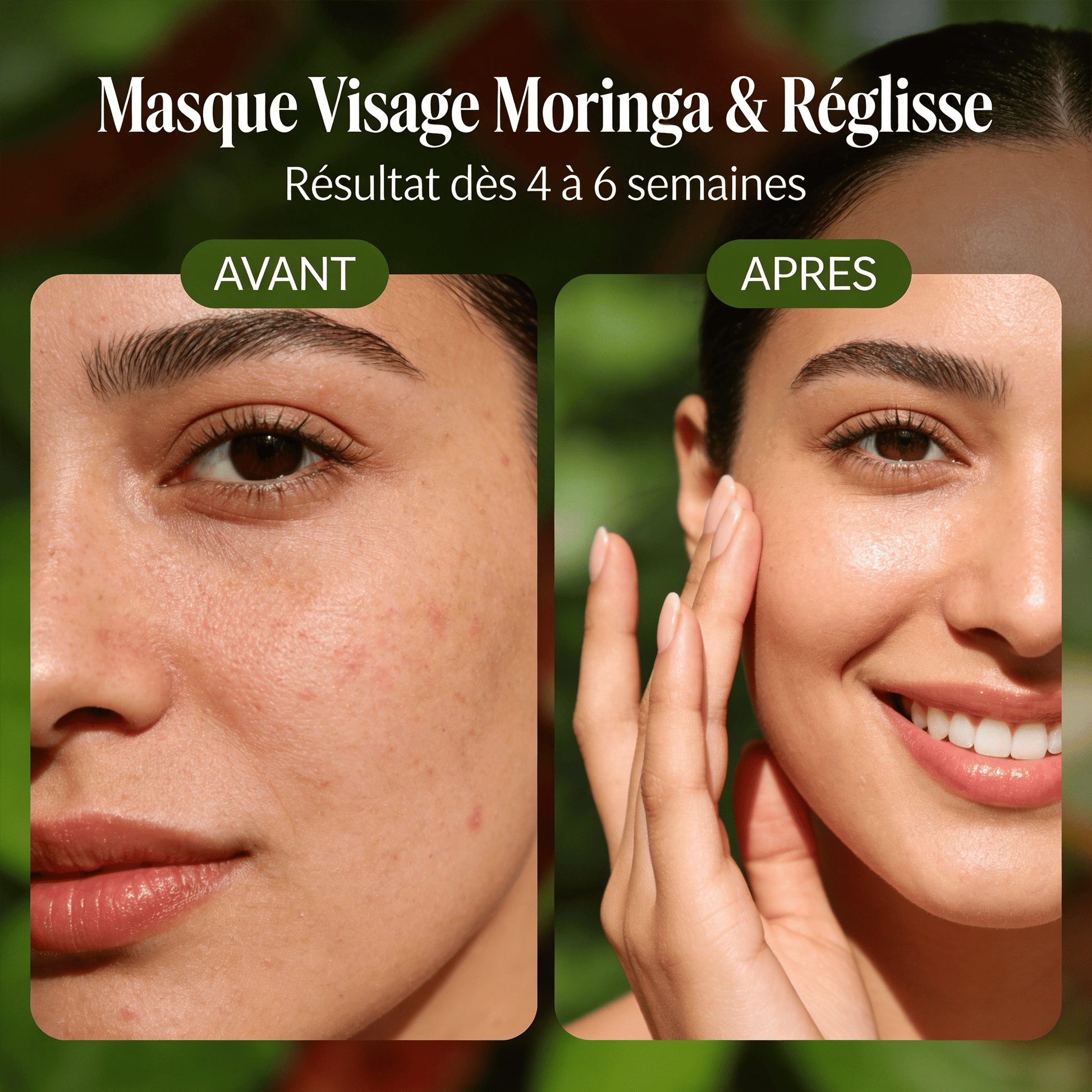 JODHUR Masque Visage Moringa & Réglisse unifie le teint et estompe les taches pour une peau naturellement lumineuse.