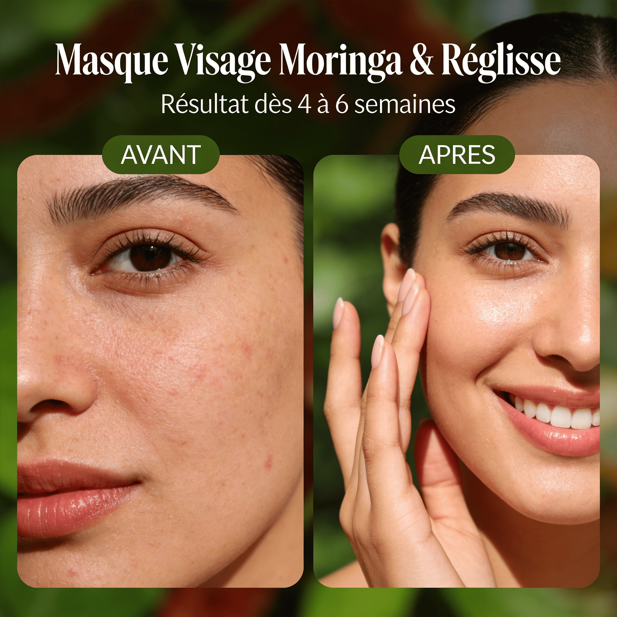 JODHUR Masque Visage Moringa & Réglisse unifie le teint et estompe les taches pour une peau naturellement lumineuse.