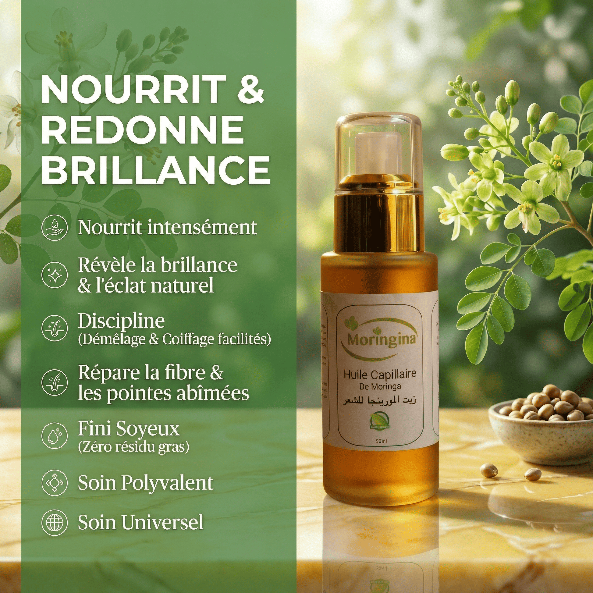 JODHUR Huile Capillaire Moringa | Nourrit & redonne brillance dès la 1ère utilisation avec moringa et huile d’argan bio.