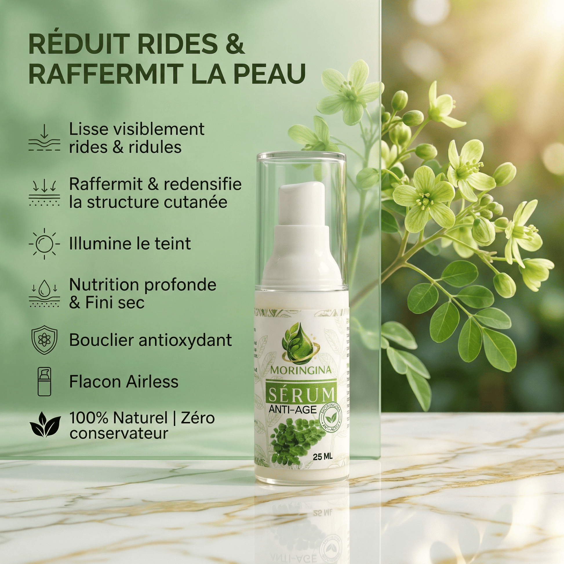 JODHUR Sérum Anti-Age Moringa | Réduit rides & raffermit la peau avec moringa et huile d’argan bio, soin naturel et hydratant.