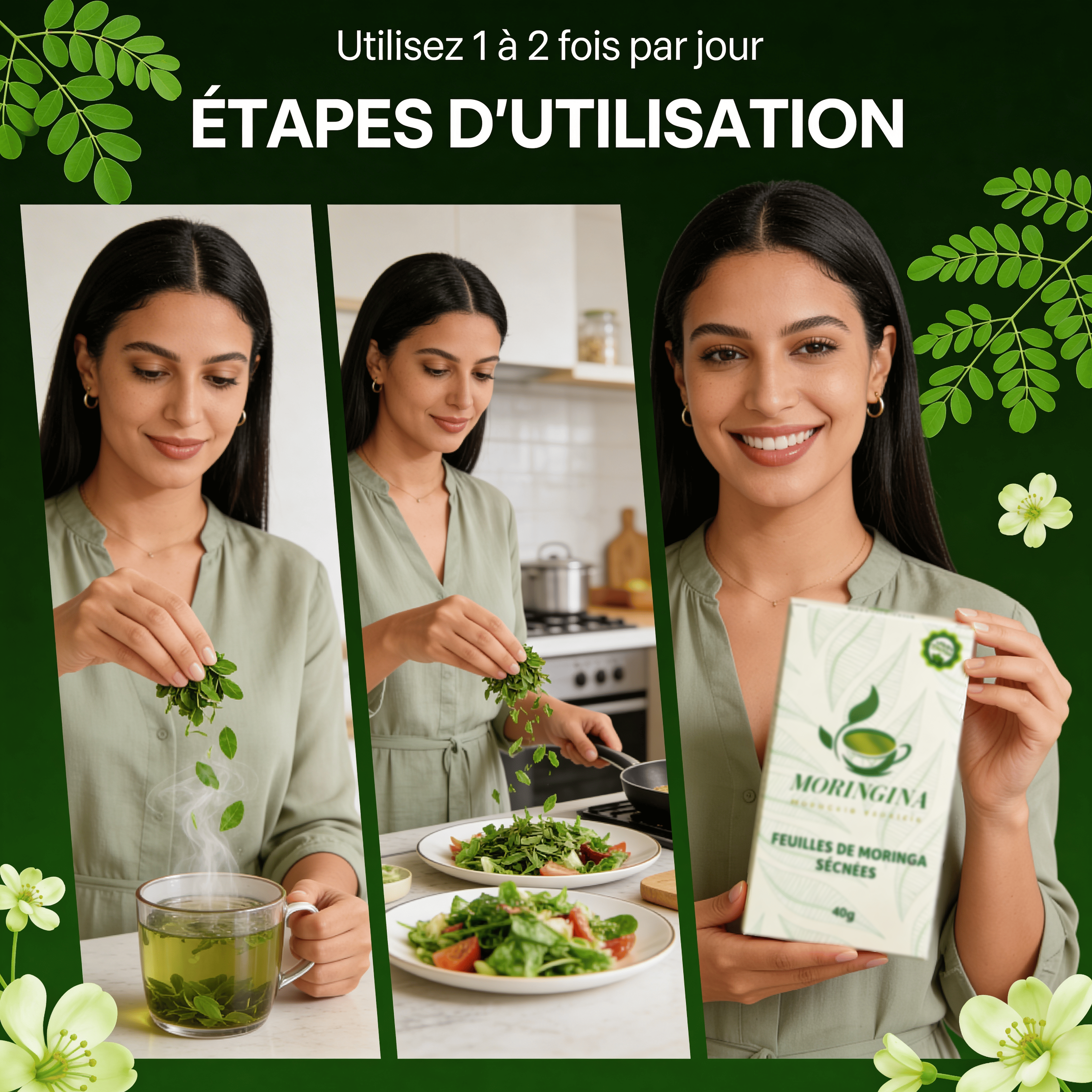 JODHUR Feuilles de Moringa Séchées 40g | Infusion naturelle 90+ nutriments, purifiante et riche en moringa pour beauté holistique.