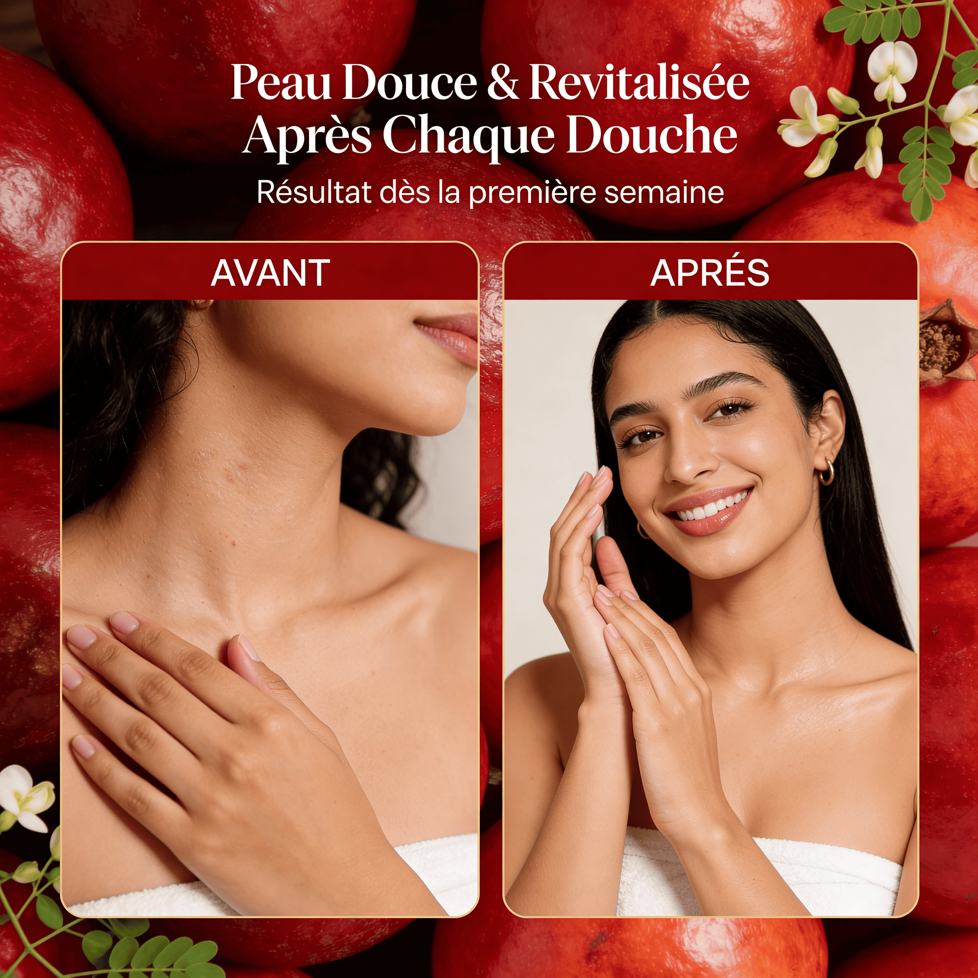 Gel Douche Corps Moringa Fruits Rouges | JODHUR cosmétique naturel marocain pour peau douce et revitalisée au moringa.