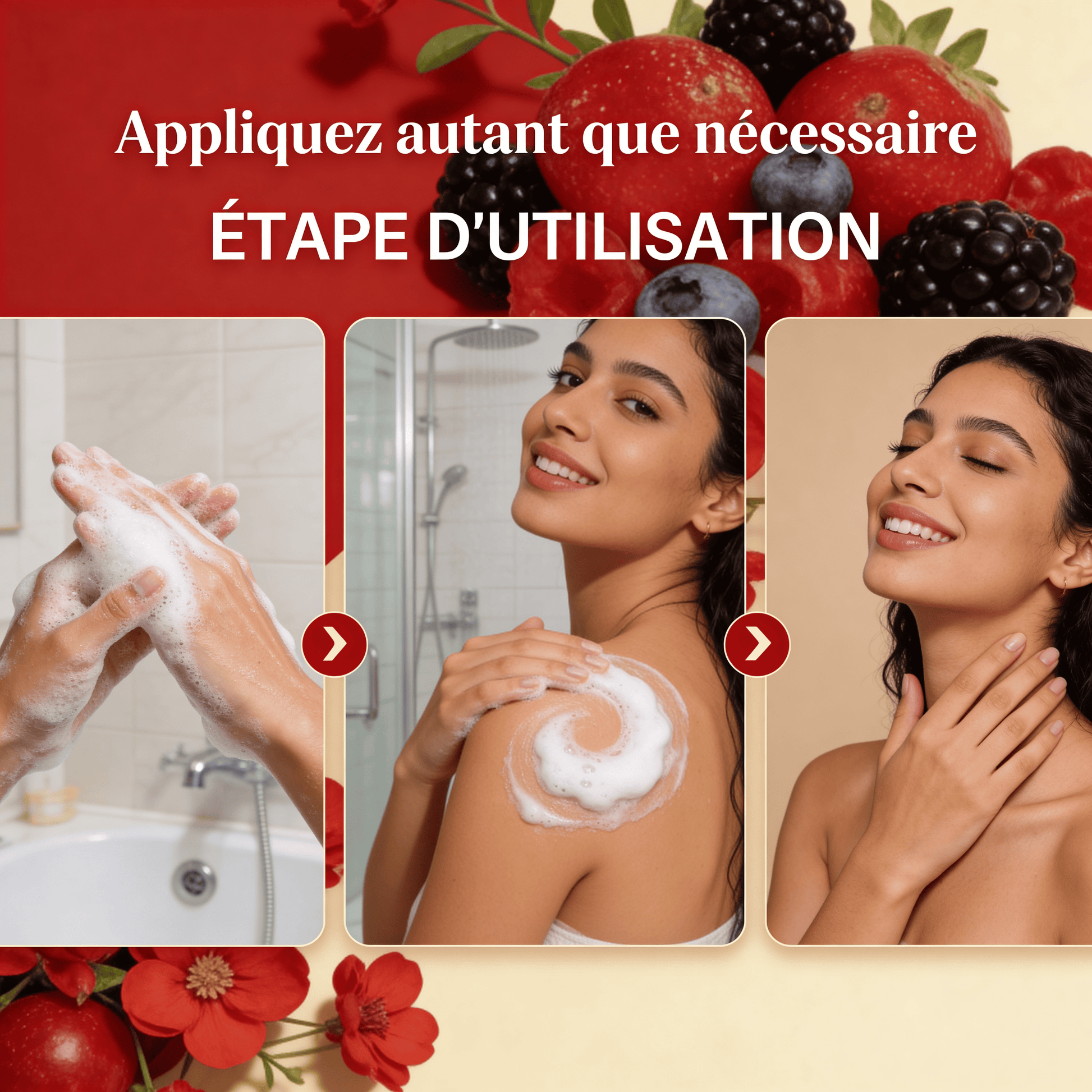 JODHUR Gel Douche Corps Moringa Fruits Rouges, nettoyage doux au moringa pour une peau revitalisée et éclatante après chaque douche.