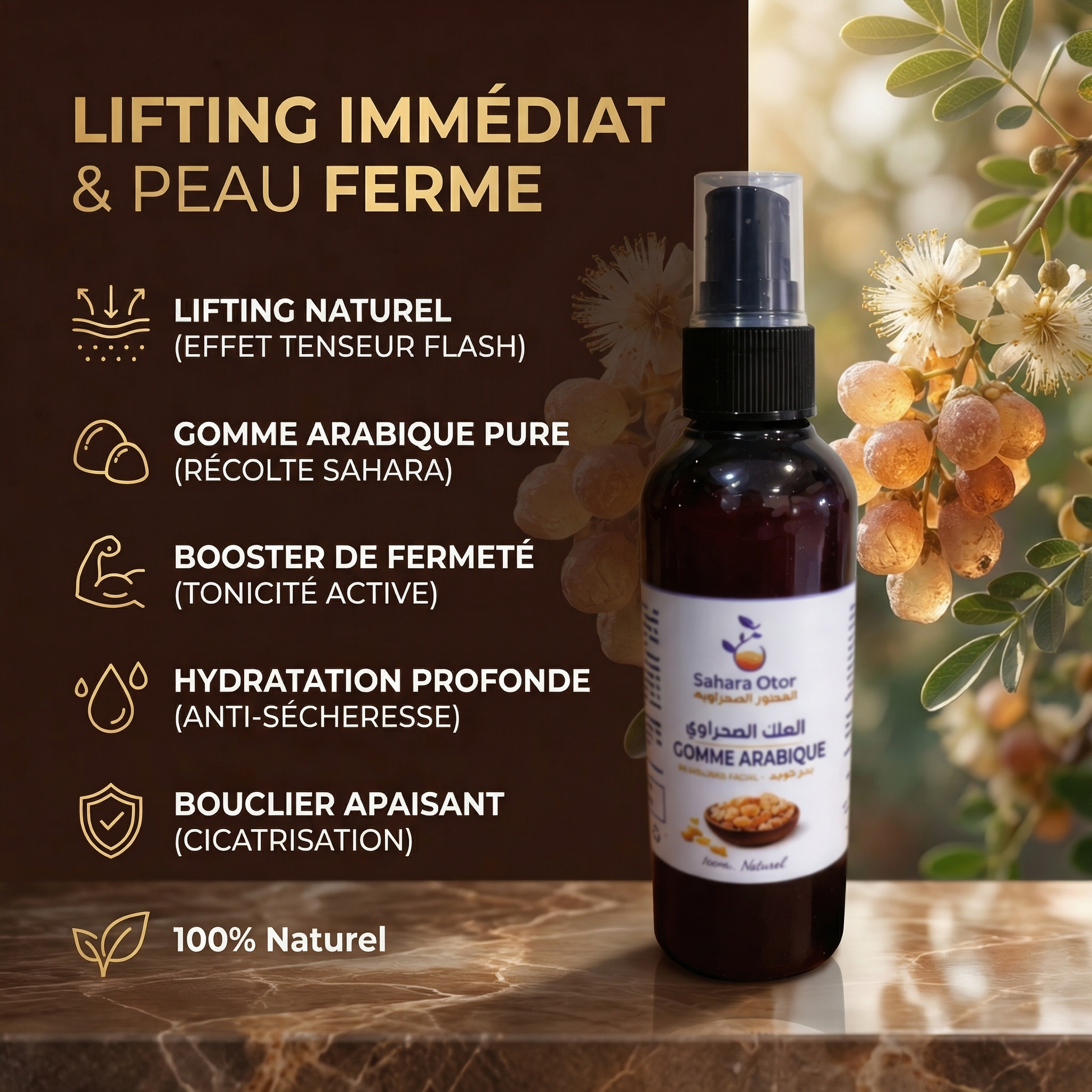 JODHUR Sérum Gomme Arabique · Lifting Immédiat & Peau Ferme – moringa et gomme arabique pour tonicité et hydratation naturelle.