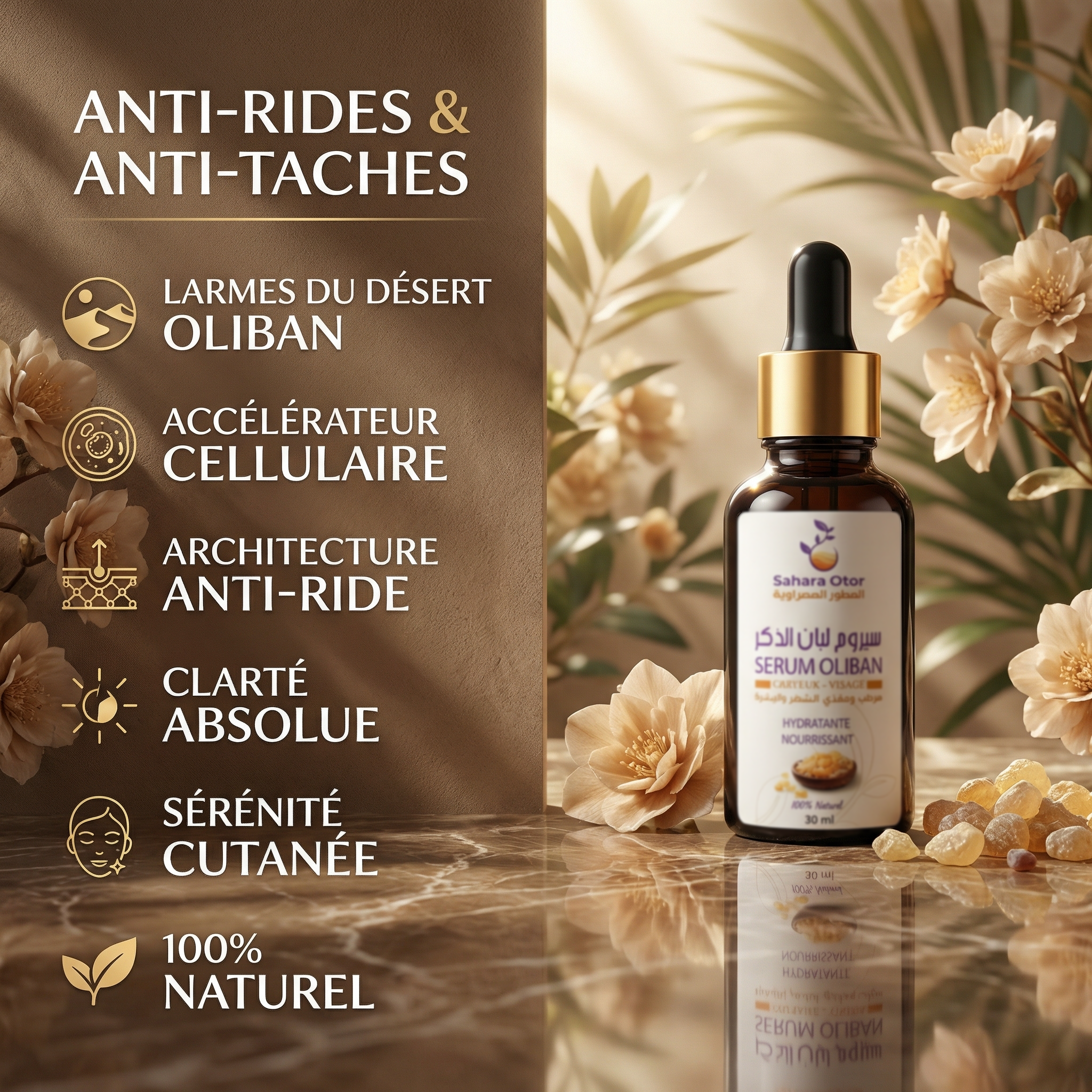 Sérum Olibane · Anti-Rides & Anti-Taches – Régénération Cellulaire à l'Encens de JODHUR avec huile d’argan, soin nourrissant naturel.