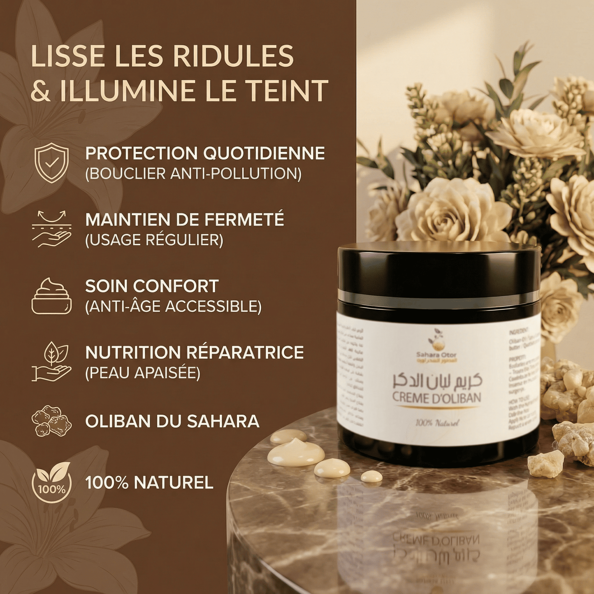Crème à l'Oliban | Lisse les ridules & illumine le teint, JODHUR soin naturel au moringa et oliban, nutrition réparatrice.