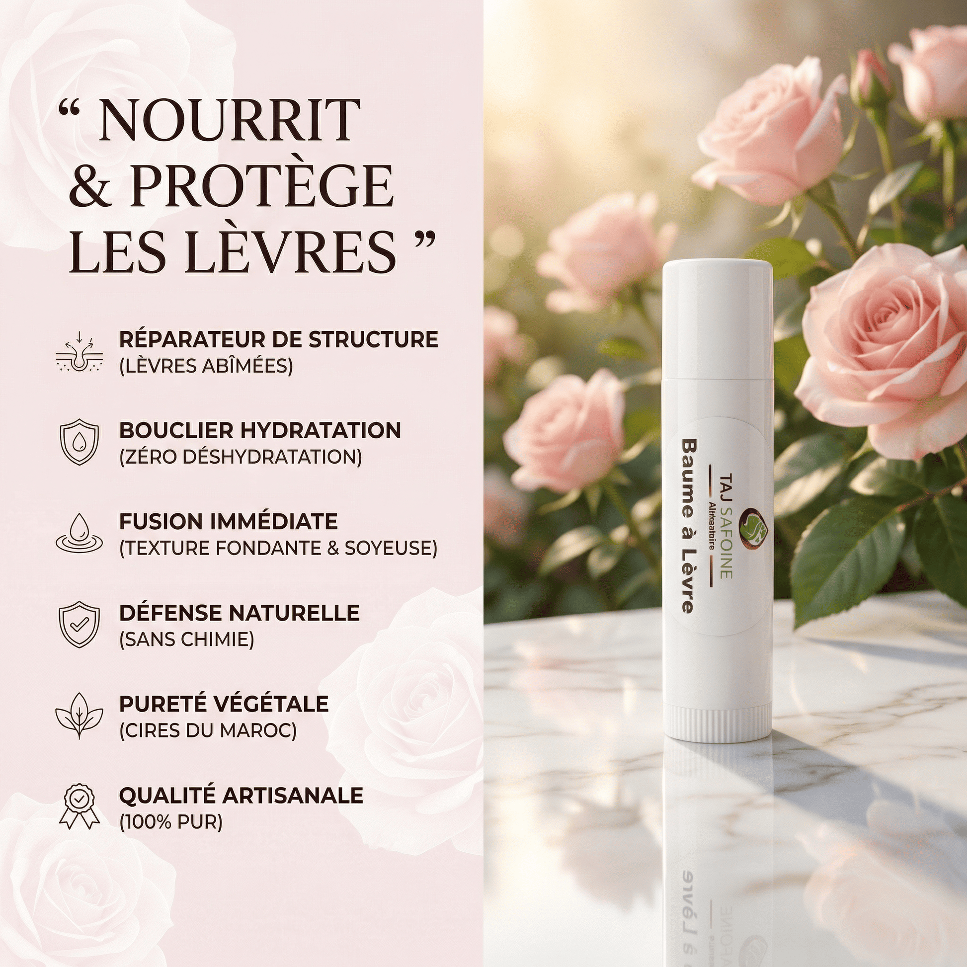 Baume à Lèvre | Nourrit & protège les lèvres JODHUR avec huile d’argan et moringa pour une hydratation et protection naturelle.