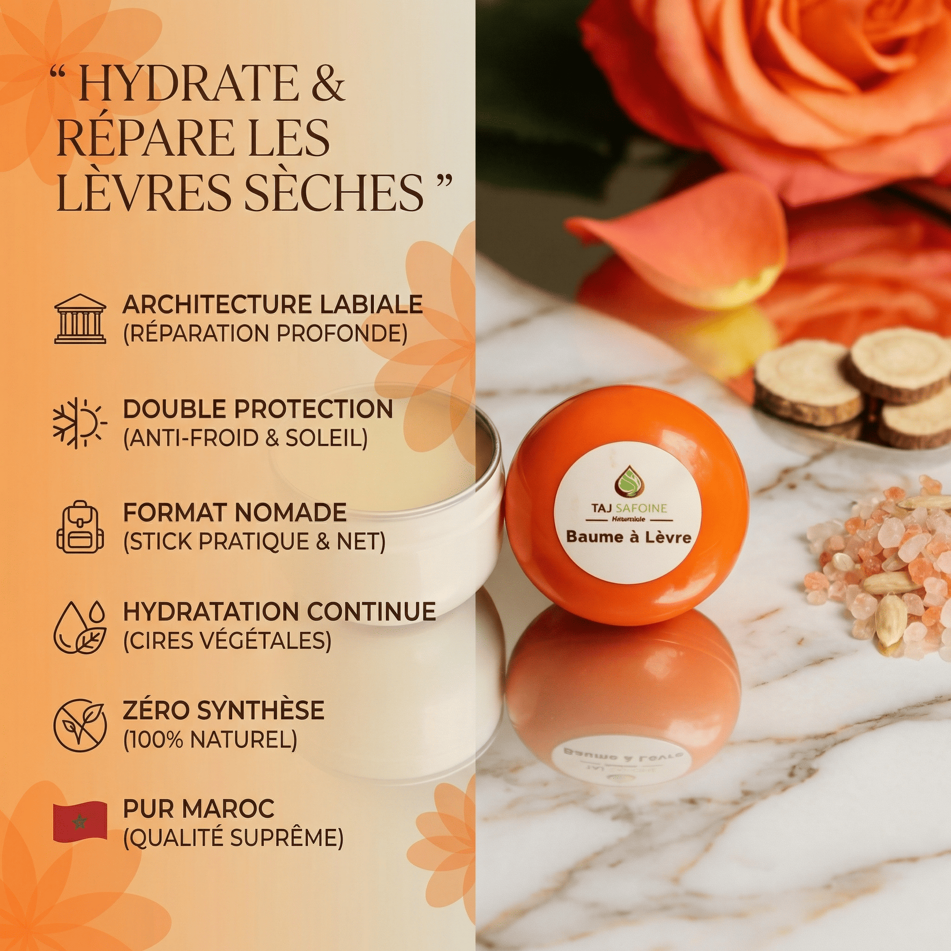 Baume à Lèvre Roulé | Hydrate & répare les lèvres sèches par JODHUR avec huile d’argan bio, soin naturel et nourrissant.