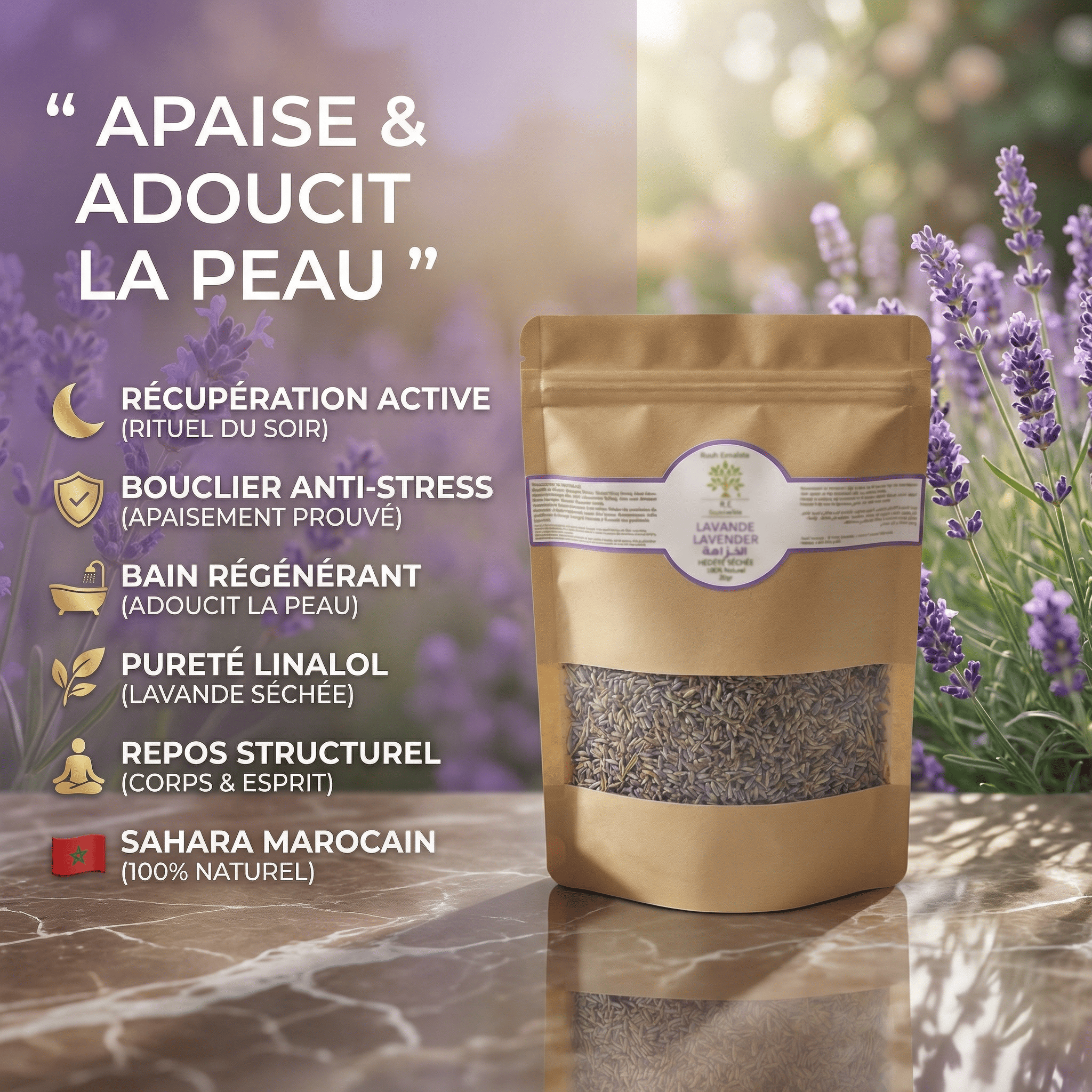 Herbes Séchées Lavande | Apaise & adoucit la peau par JODHUR, infusion naturelle au moringa et lavande apaisante.