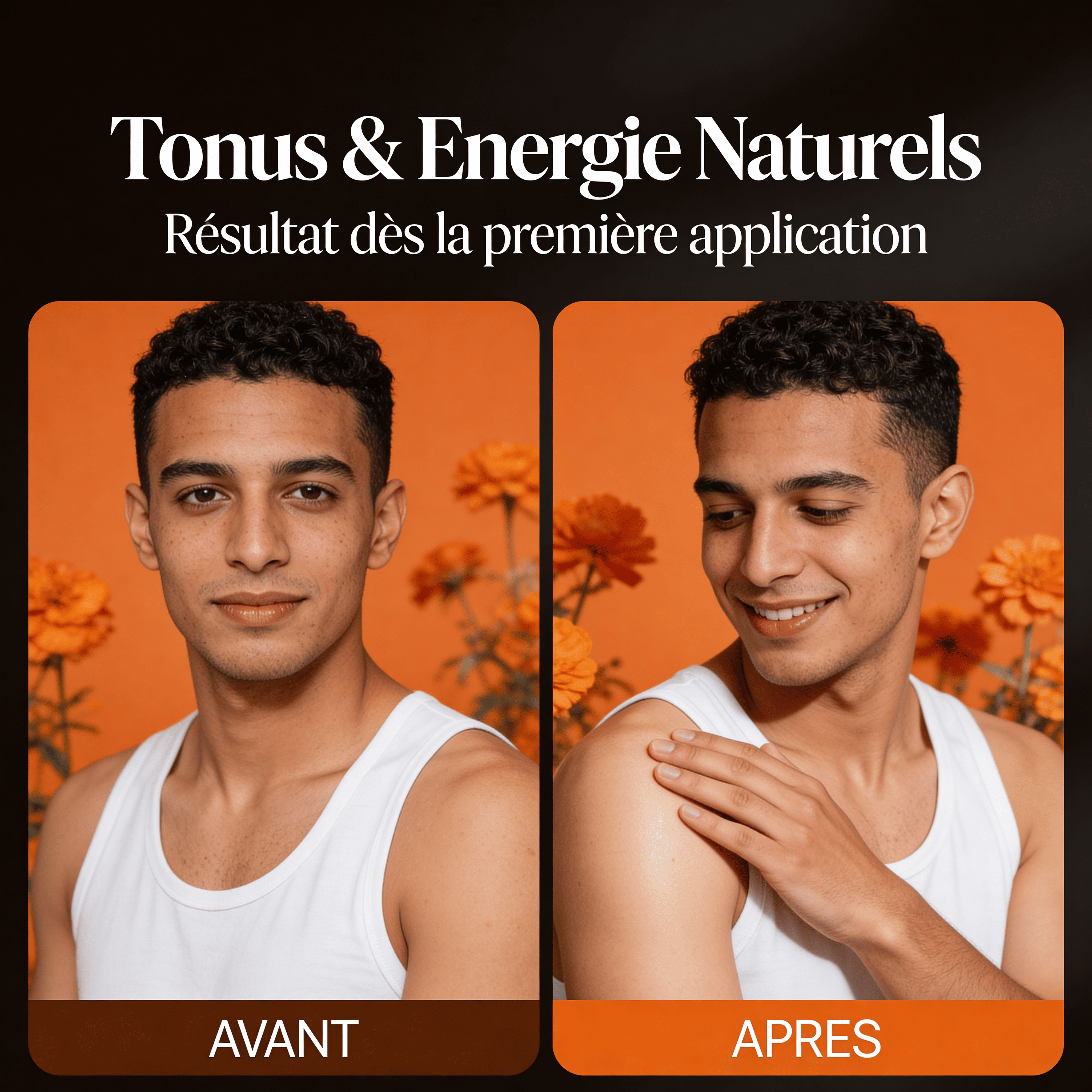 Homme utilisant Gel Douche aux Huiles Essentielles Vitalité JODHUR au moringa pour tonifier et revitaliser la peau naturellement.