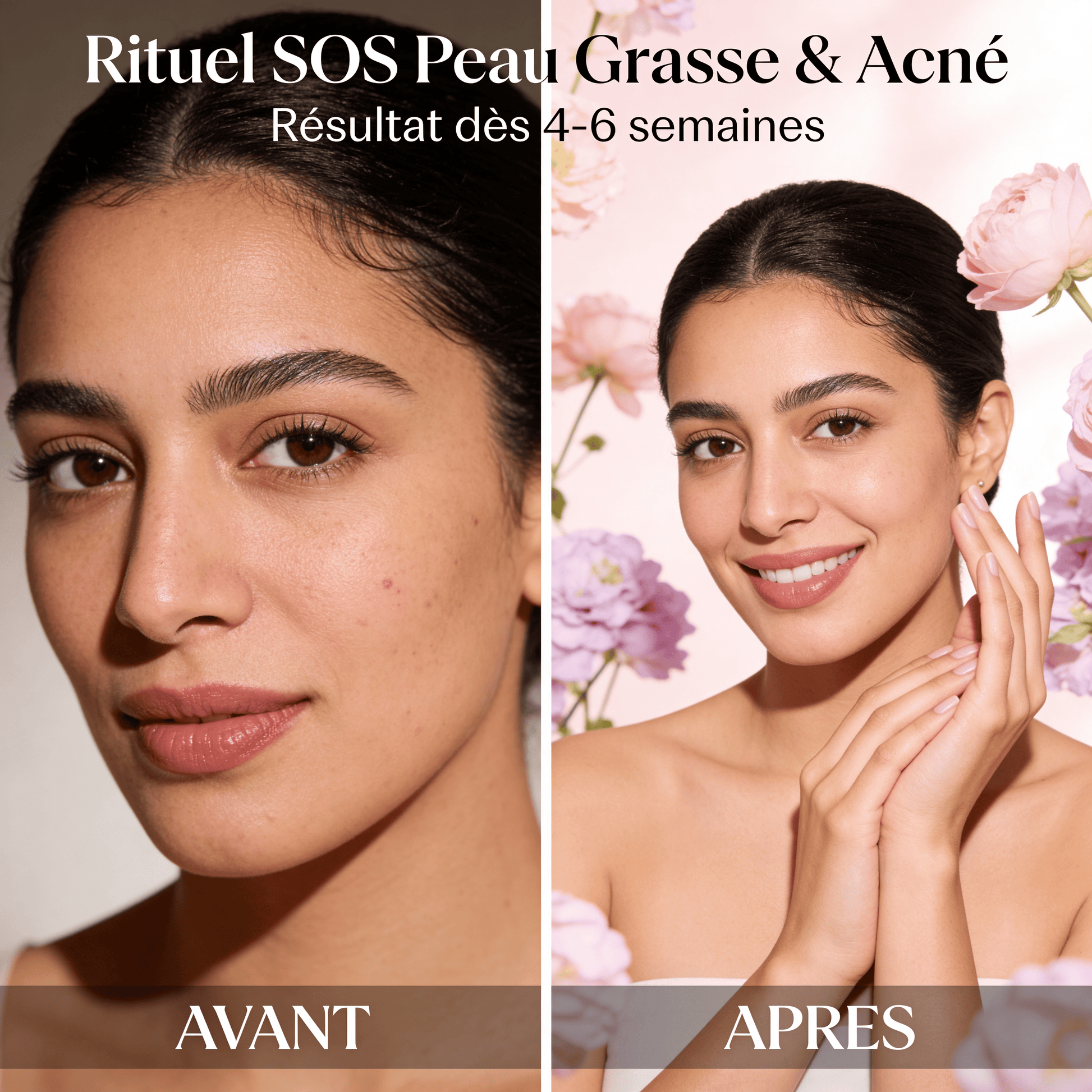 Rituel SOS Peau Grasse & Acné – Comparatif avant/après 4-6 semaines : peau plus nette et imperfections réduites