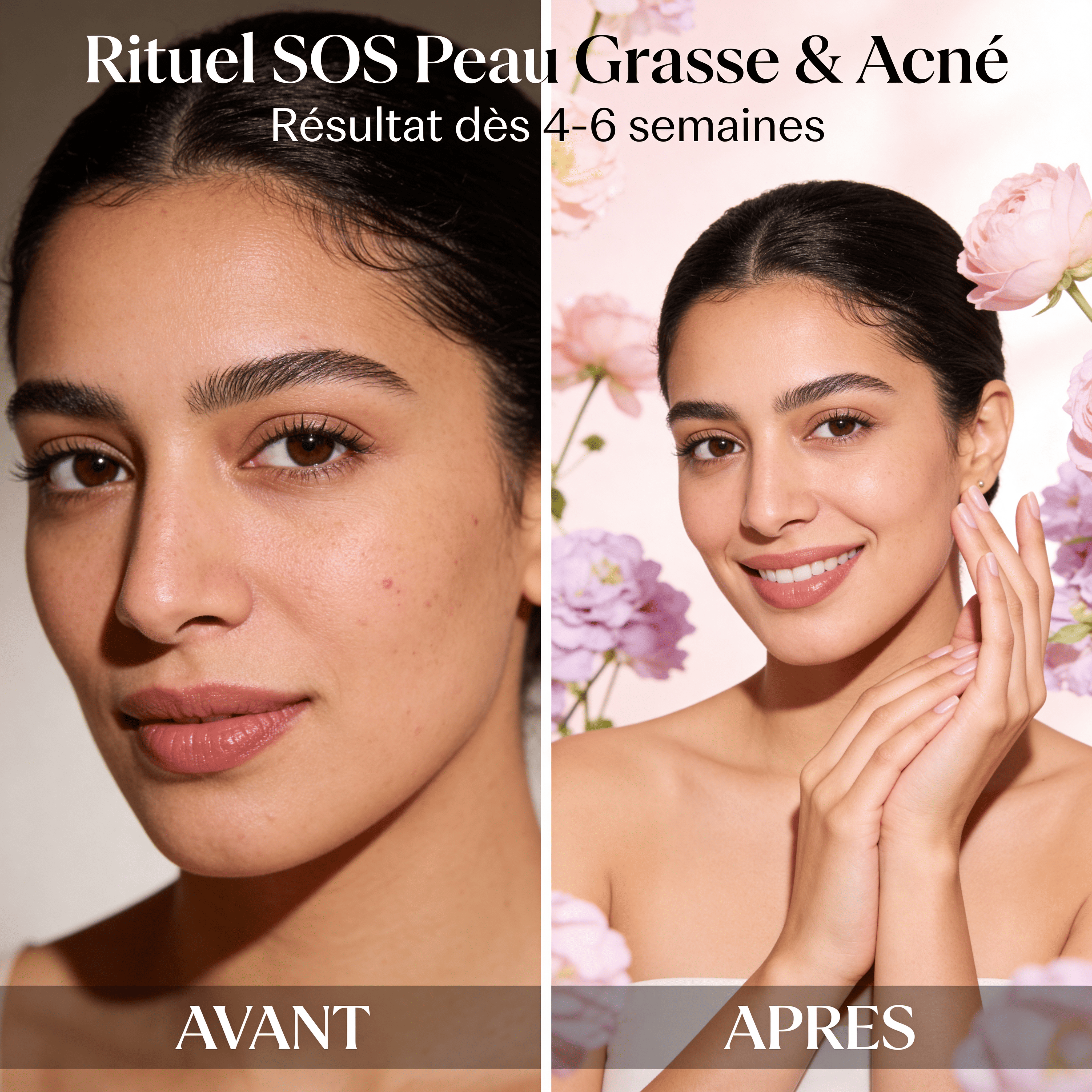 Rituel SOS Peau Grasse & Acné – Comparatif avant/après 4-6 semaines : peau plus nette et imperfections réduites
